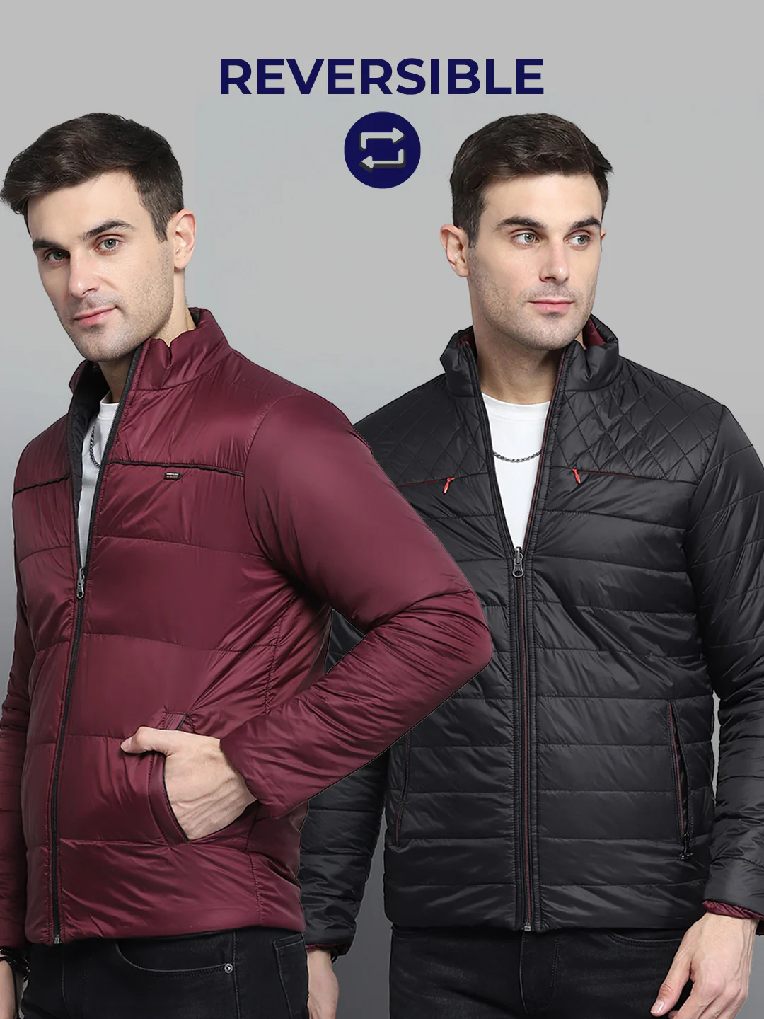 Men Black Solid Mock Neck Full Sleeve Jacket - Image 2