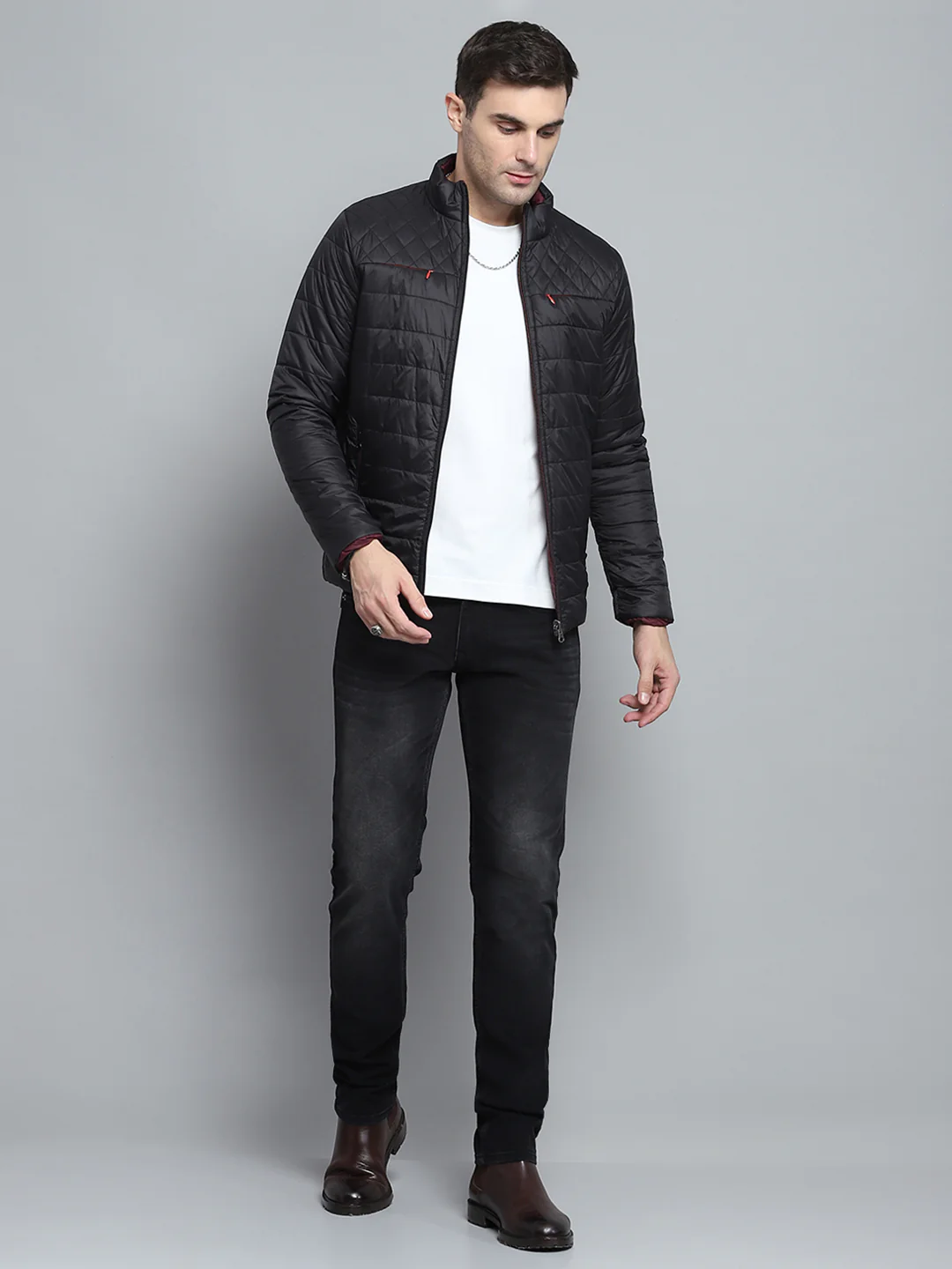 Men Black Solid Mock Neck Full Sleeve Jacket - Image 5