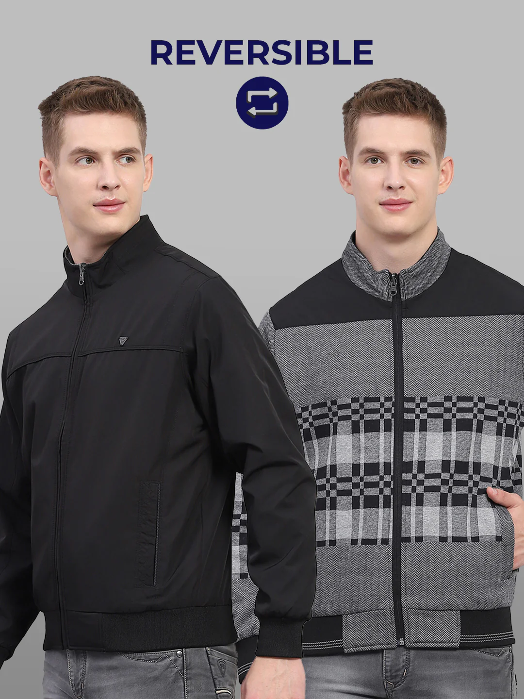 Men Black Solid Mock Neck Full Sleeve Jacket - Image 2