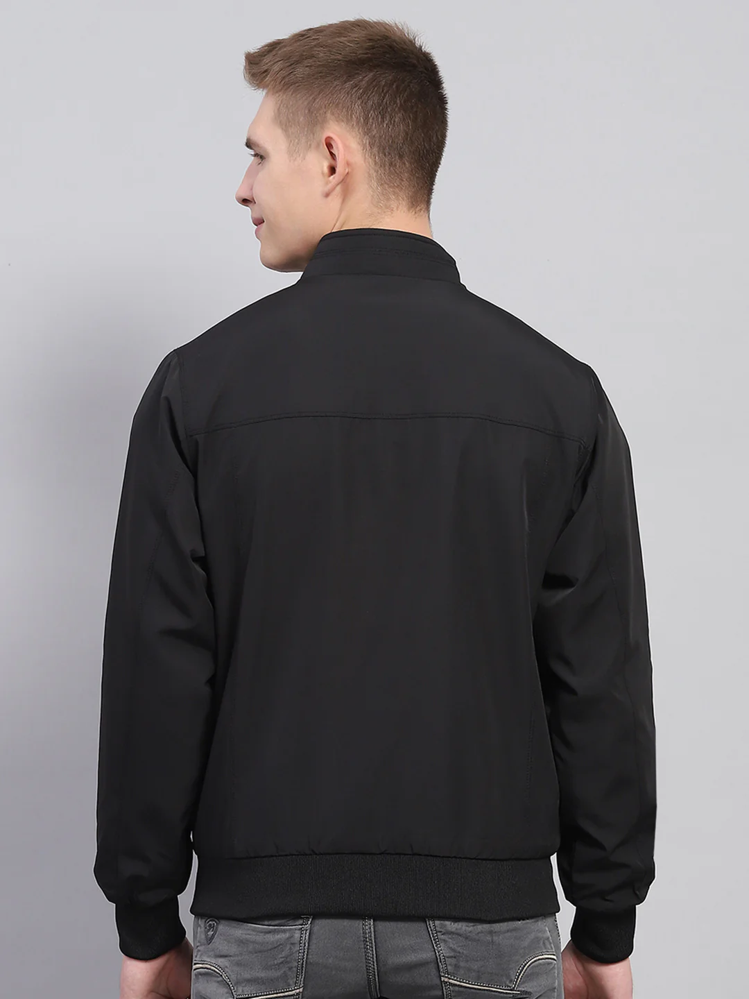 Men Black Solid Mock Neck Full Sleeve Jacket - Image 8
