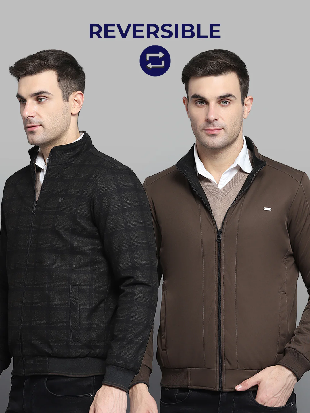 Men Black Solid Mock Neck Full Sleeve Jacket - Image 2