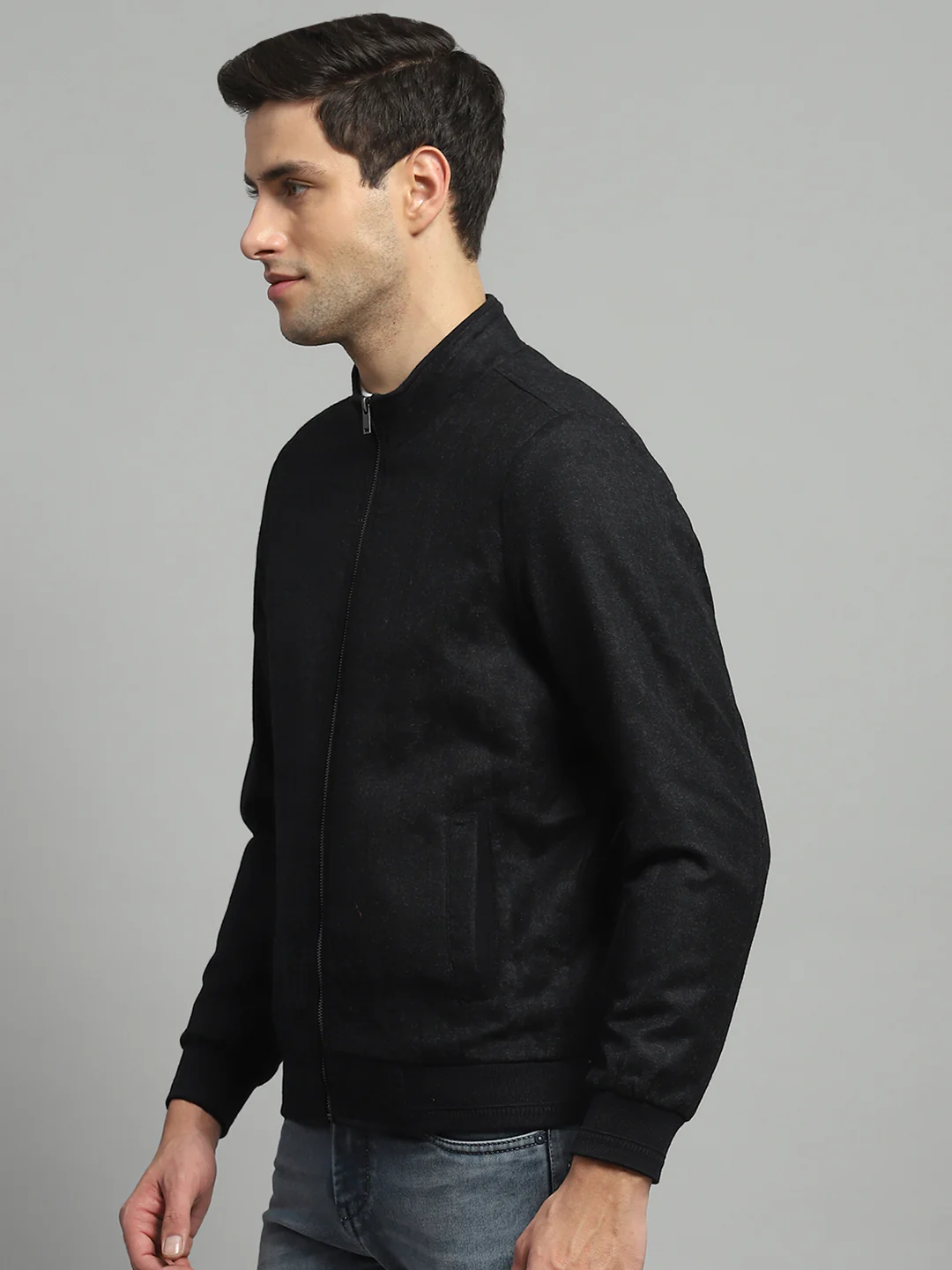 Luxuria Men Black Solid Mock Neck Full Sleeve Jacket - Image 3
