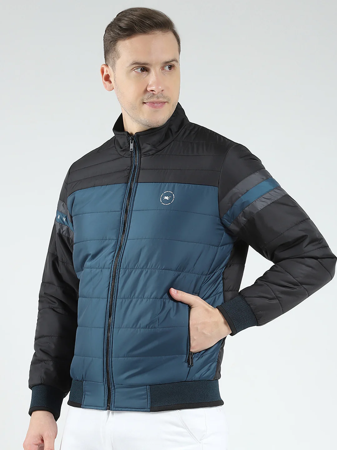 Men Black Solid Mock Neck Full Sleeve Jacket - Image 3
