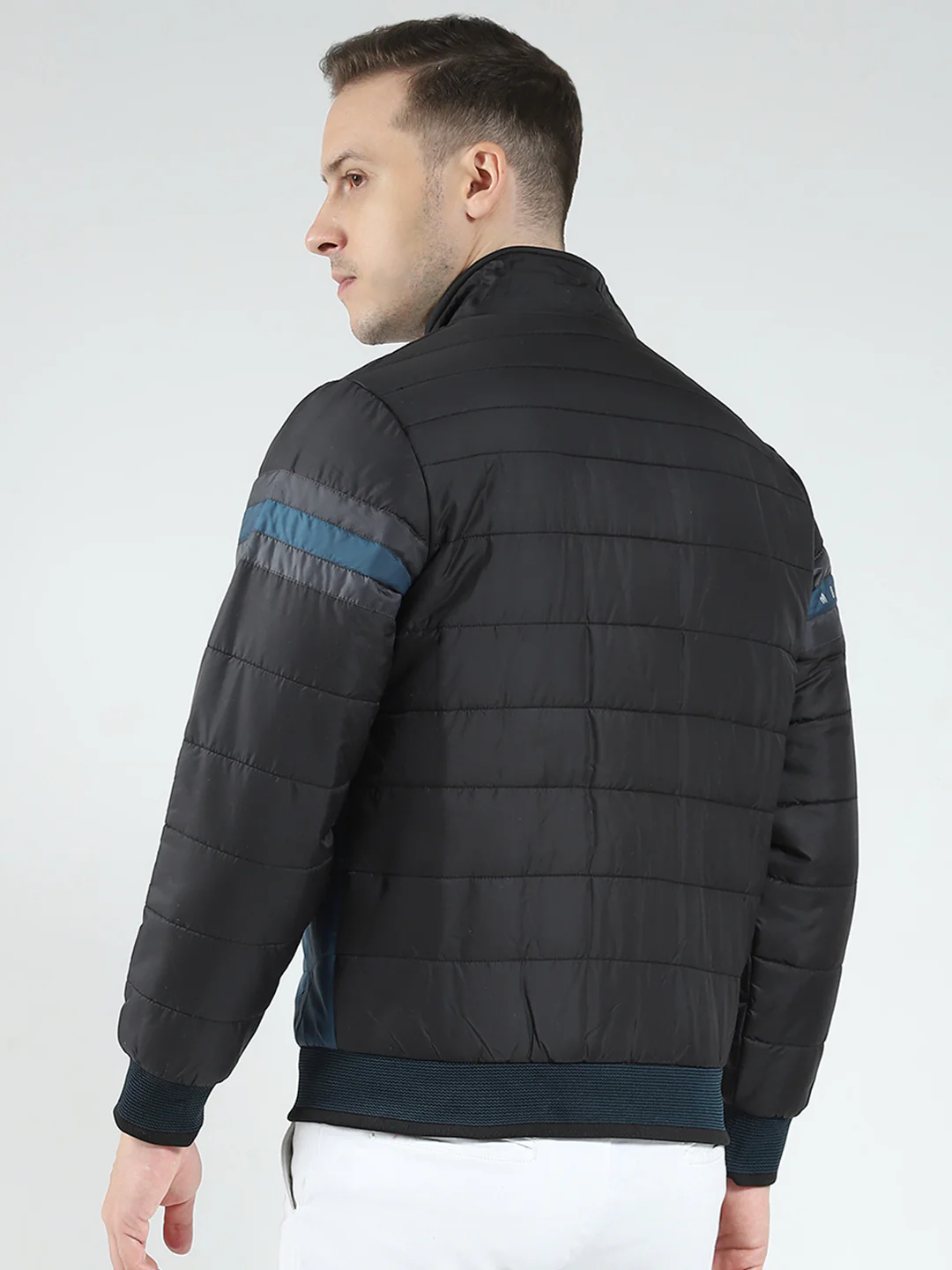 Men Black Solid Mock Neck Full Sleeve Jacket - Image 5
