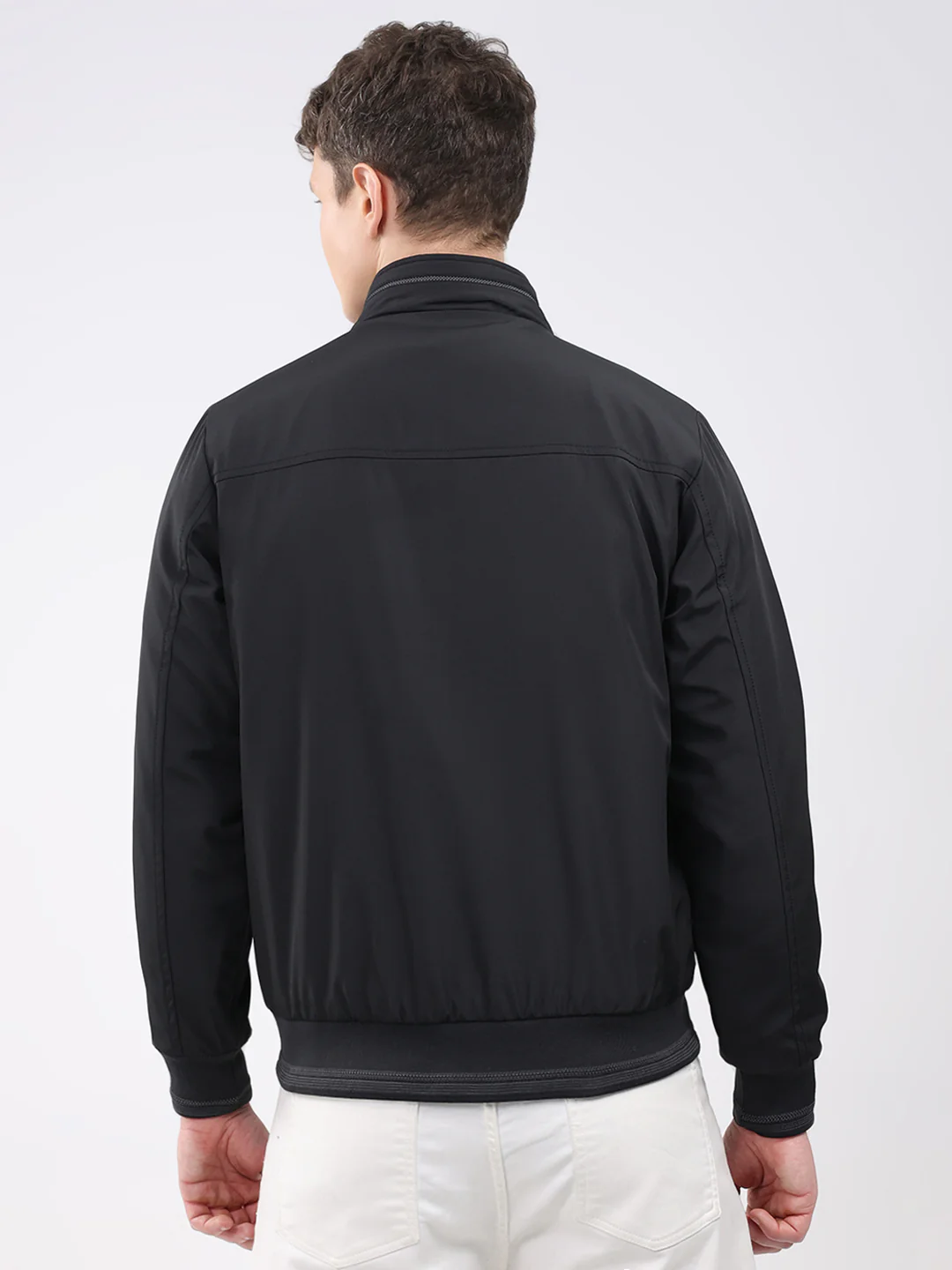 Men Black Solid Mock Neck Full Sleeve Jacket - Image 5