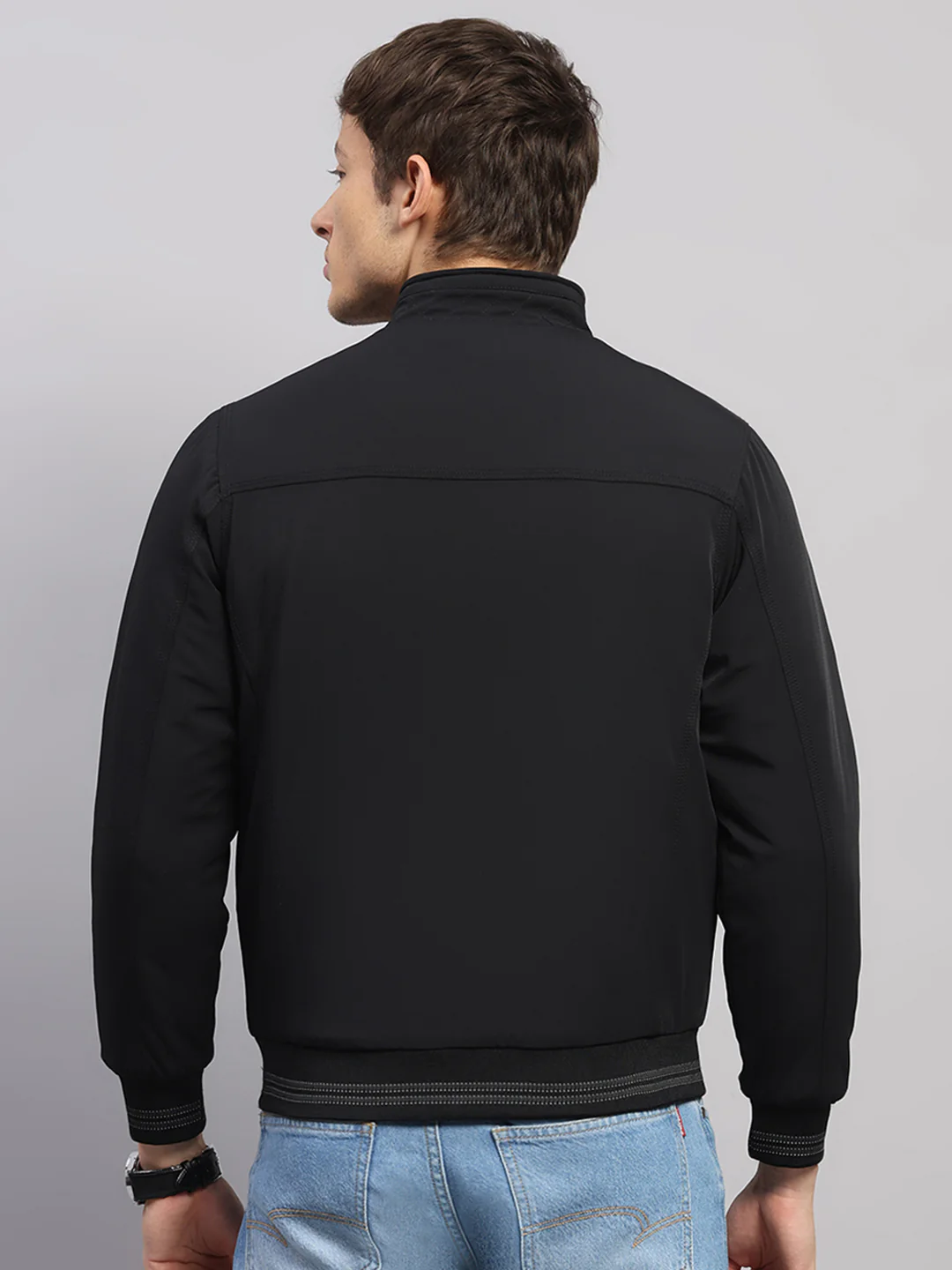 Men Black Solid Mock Neck Full Sleeve Jacket - Image 5