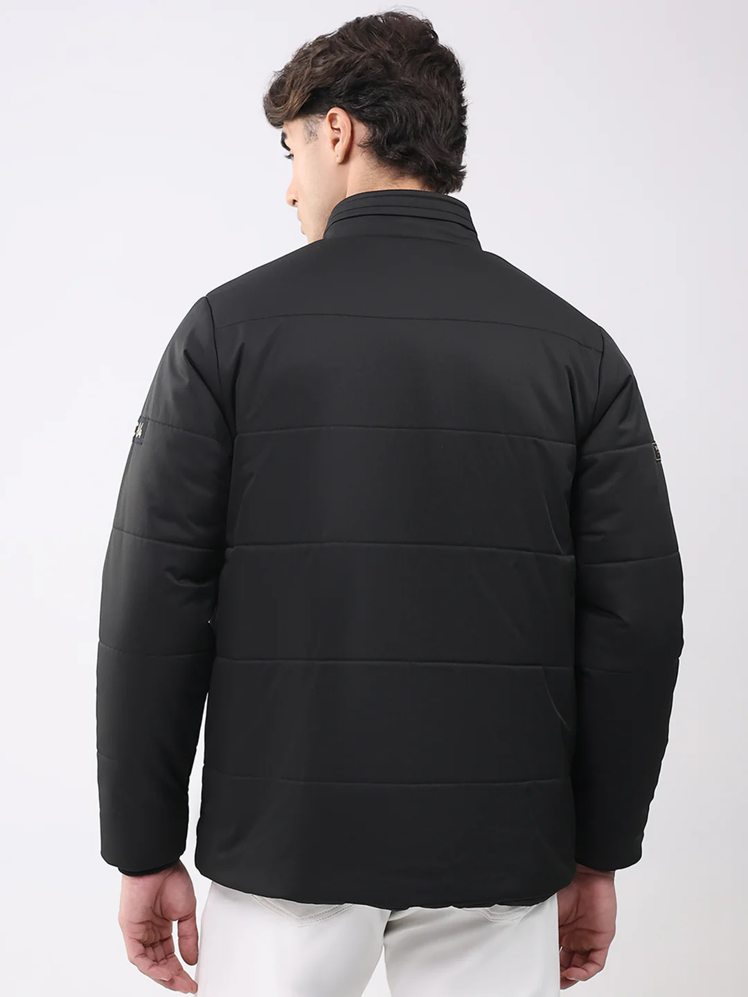 Men Black Solid Mock Neck Full Sleeve Jacket - Image 5