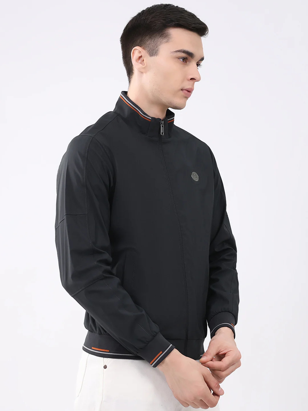 Men Black Solid Mock Neck Full Sleeve Jacket - Image 4