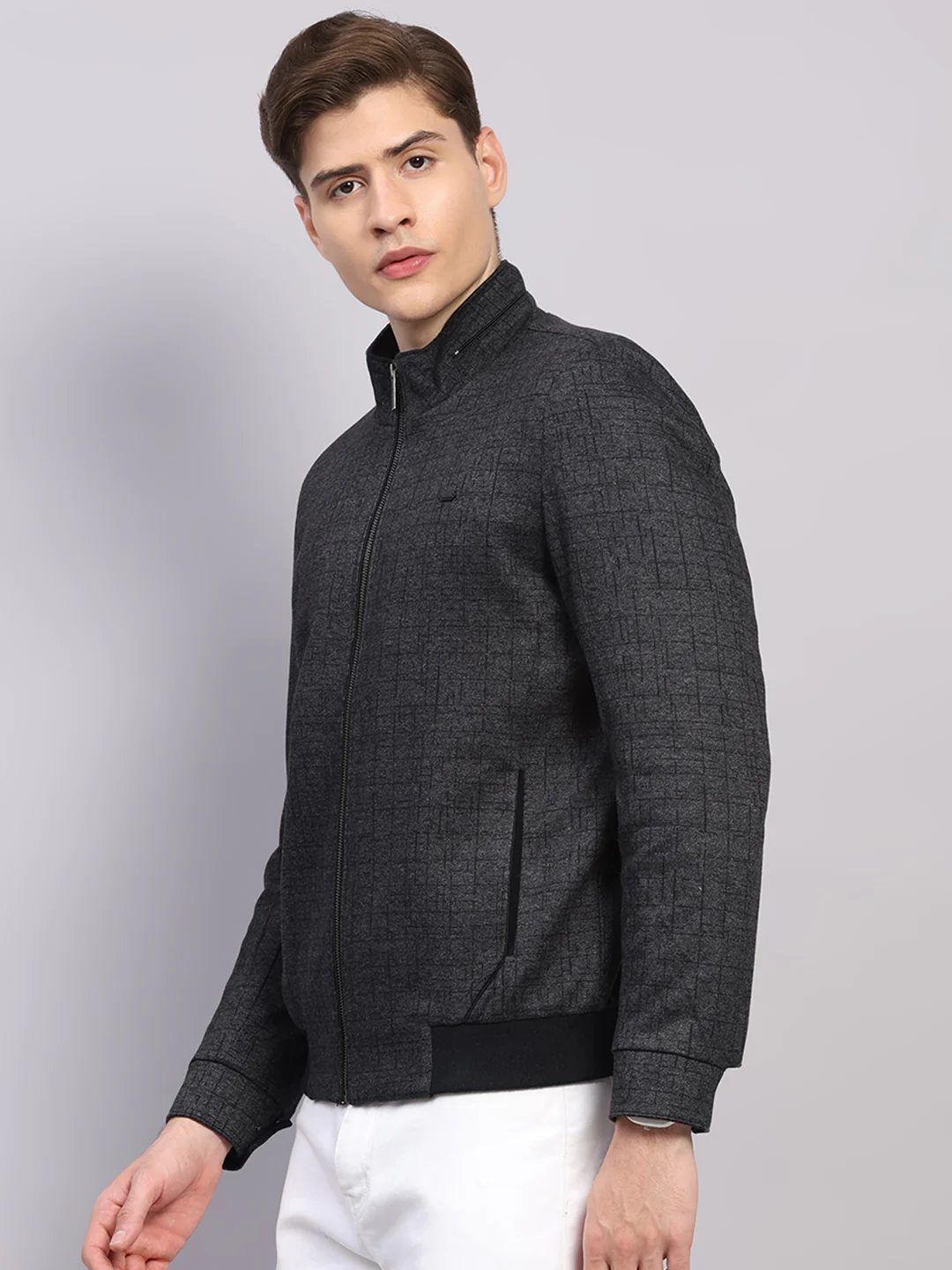 Men Black Solid Mock Neck Full Sleeve Jacket - Image 3