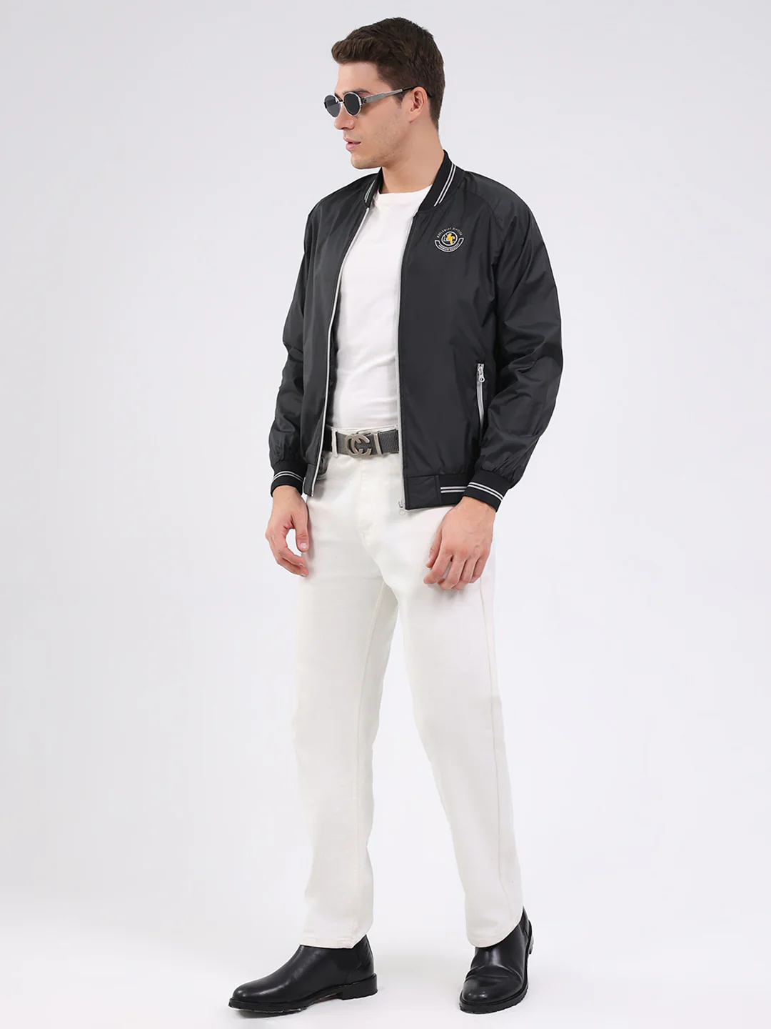 Men Black Solid Mock Neck Full Sleeve Jacket - Image 2