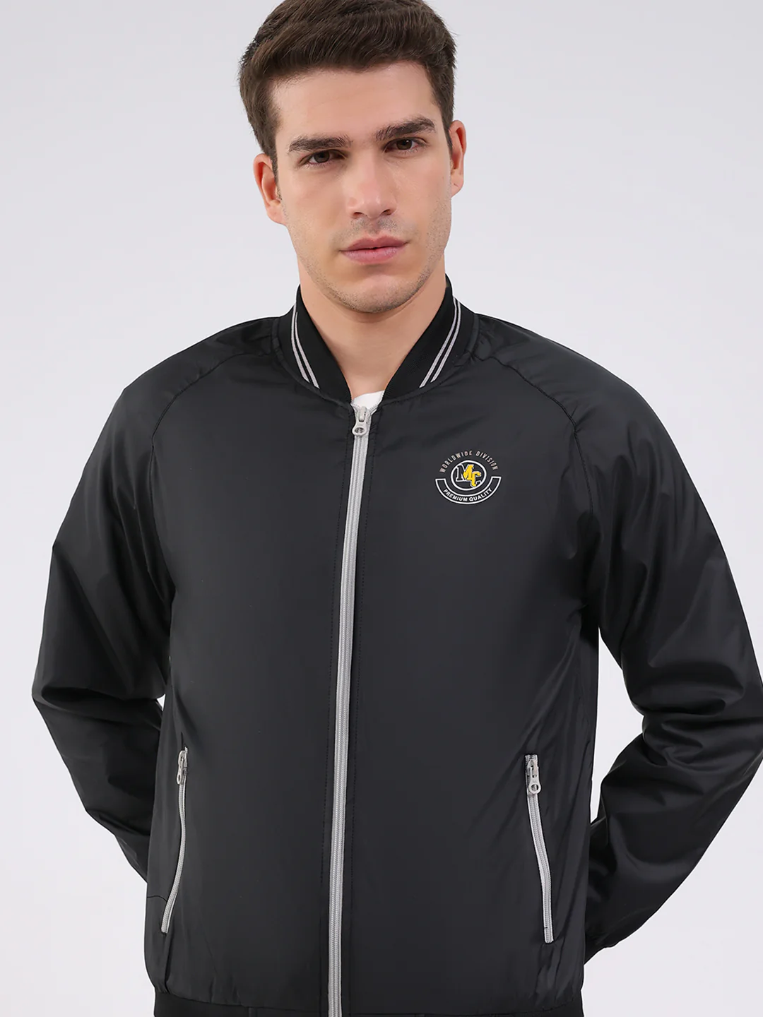 Men Black Solid Mock Neck Full Sleeve Jacket - Image 6
