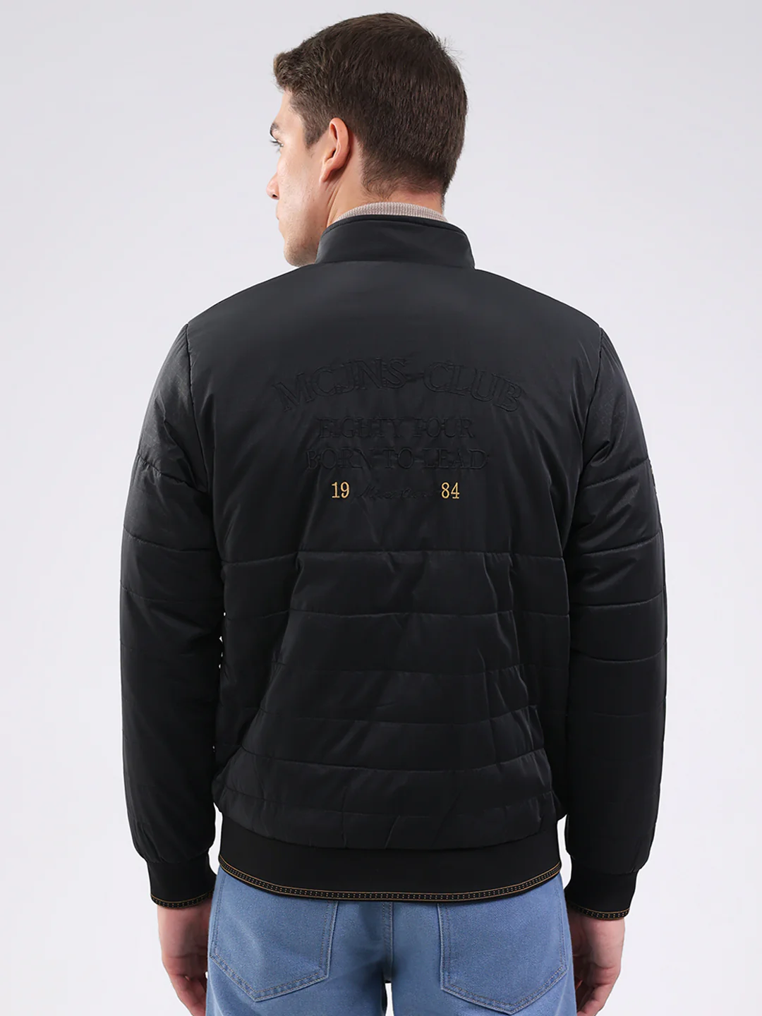 Men Black Solid Mock Neck Full Sleeve Jacket - Image 5