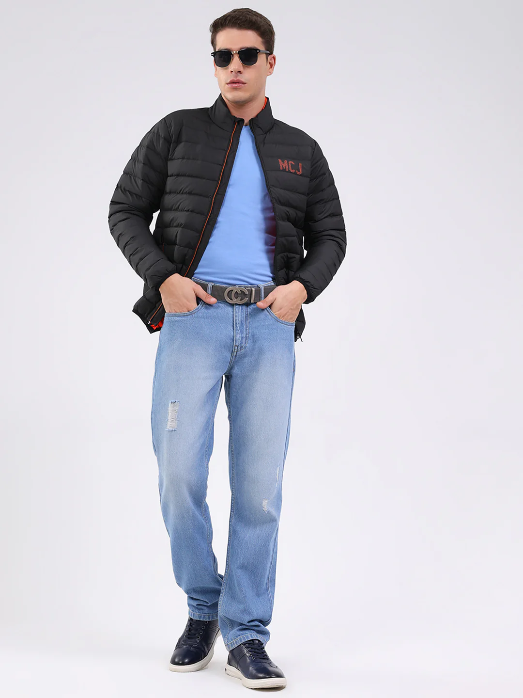 Men Black Solid Mock Neck Full Sleeve Jacket - Image 2