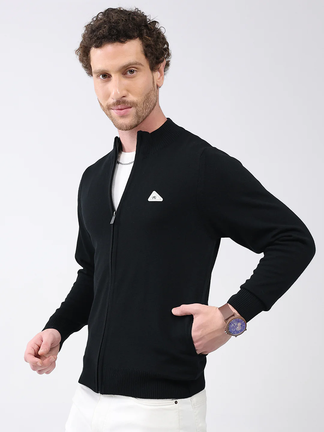 Men Black Solid Mock Neck Full Sleeve Pullover - Image 3