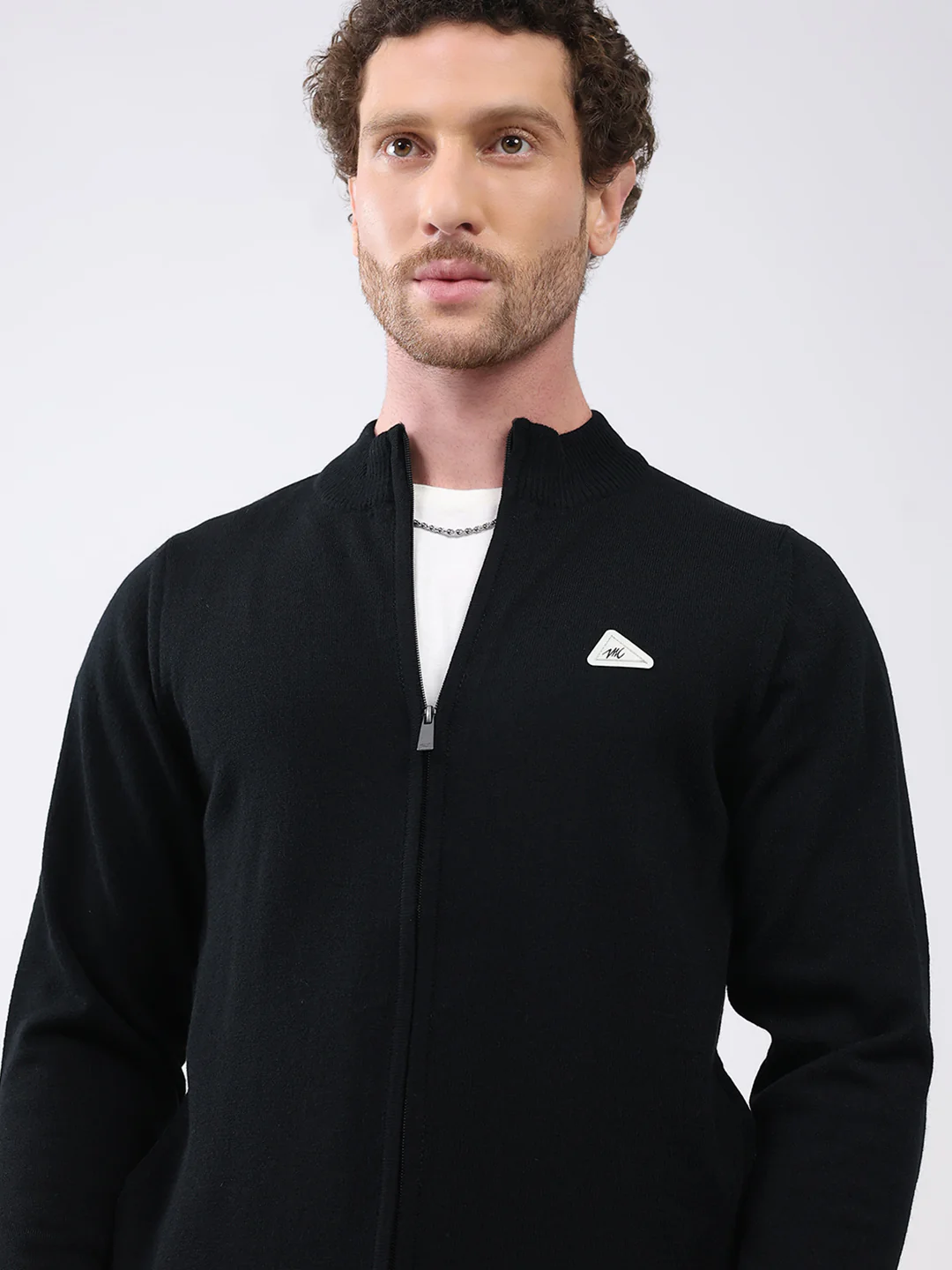 Men Black Solid Mock Neck Full Sleeve Pullover - Image 6