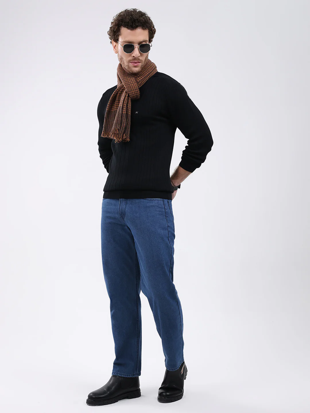 Men Black Solid Mock Neck Full Sleeve Pullover - Image 2