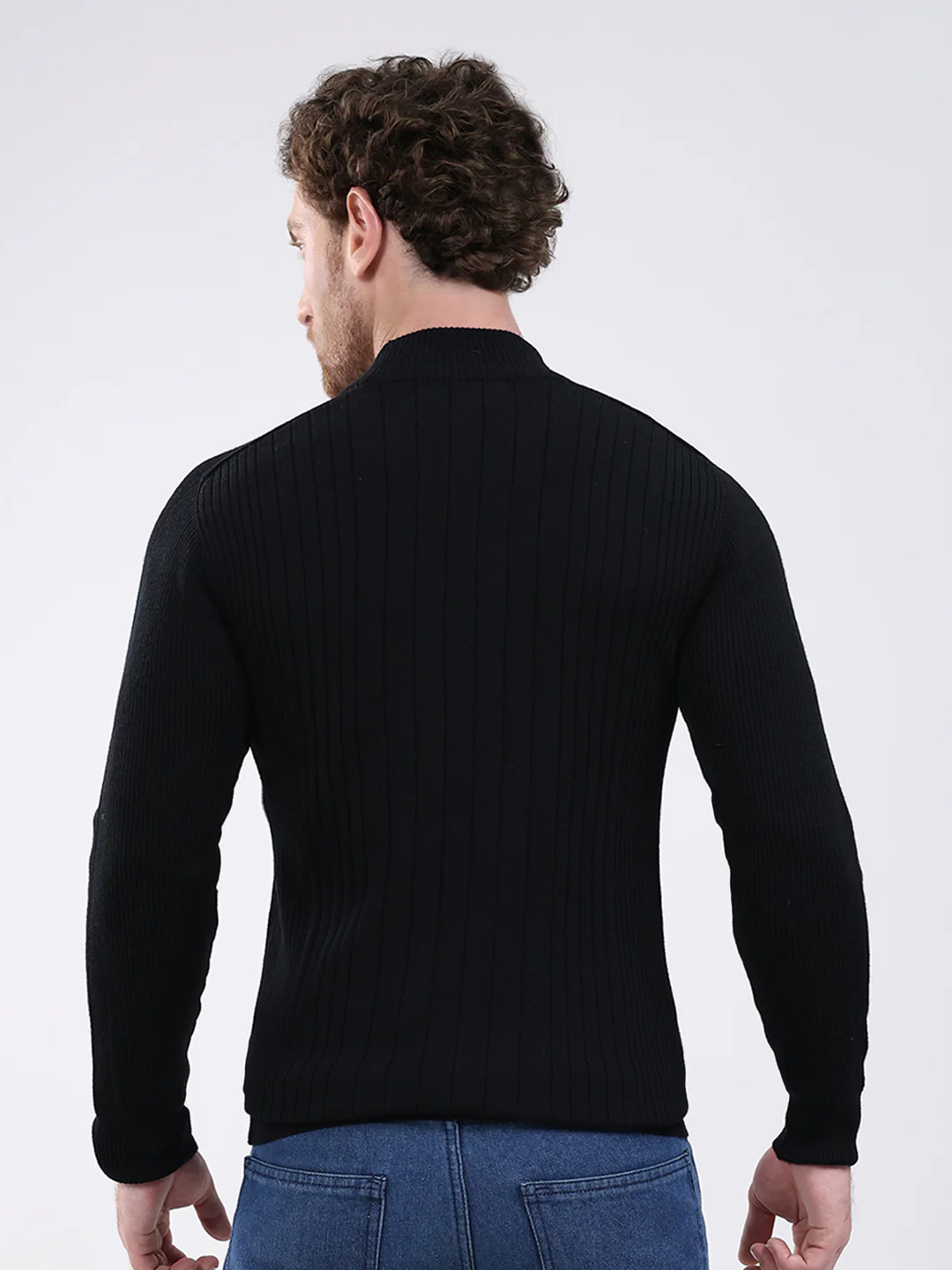 Men Black Solid Mock Neck Full Sleeve Pullover - Image 5
