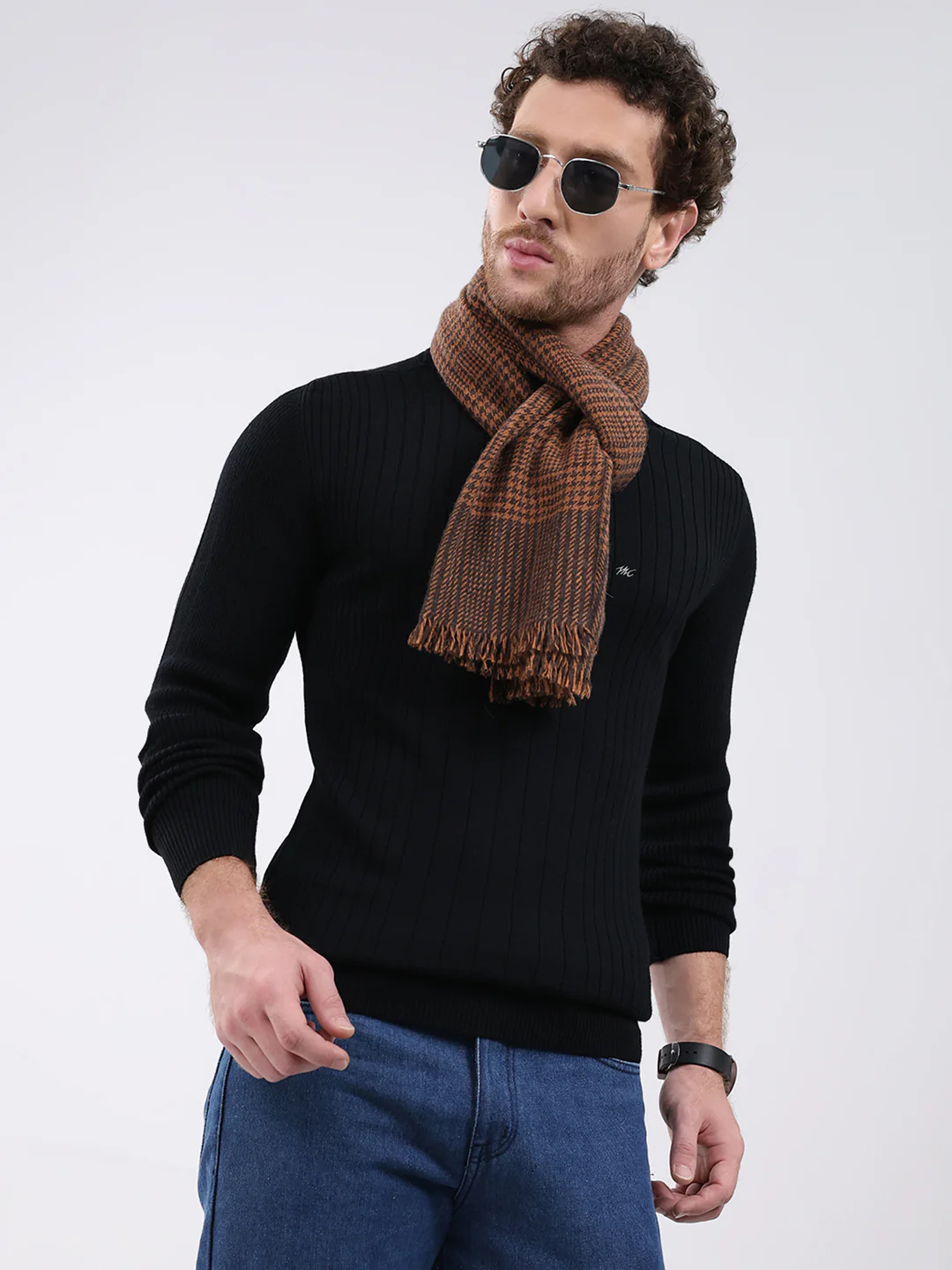 Men Black Solid Mock Neck Full Sleeve Pullover - Image 6