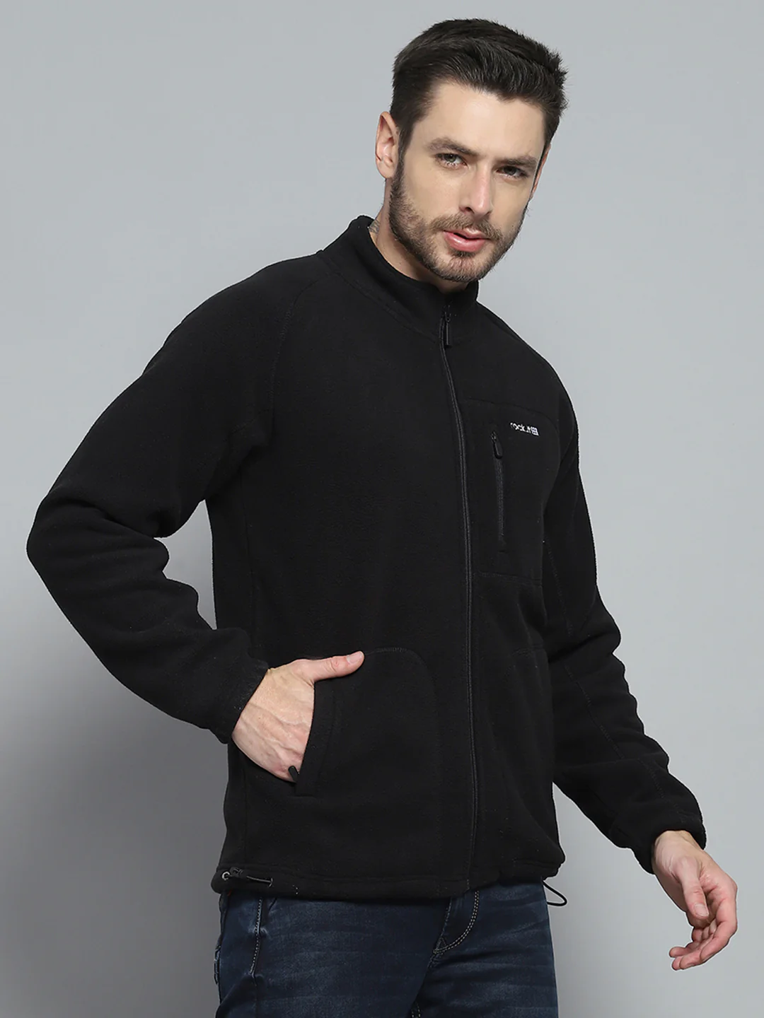Rock.it Men Black Solid Mock Neck Full Sleeve Sweatshirt - Image 4