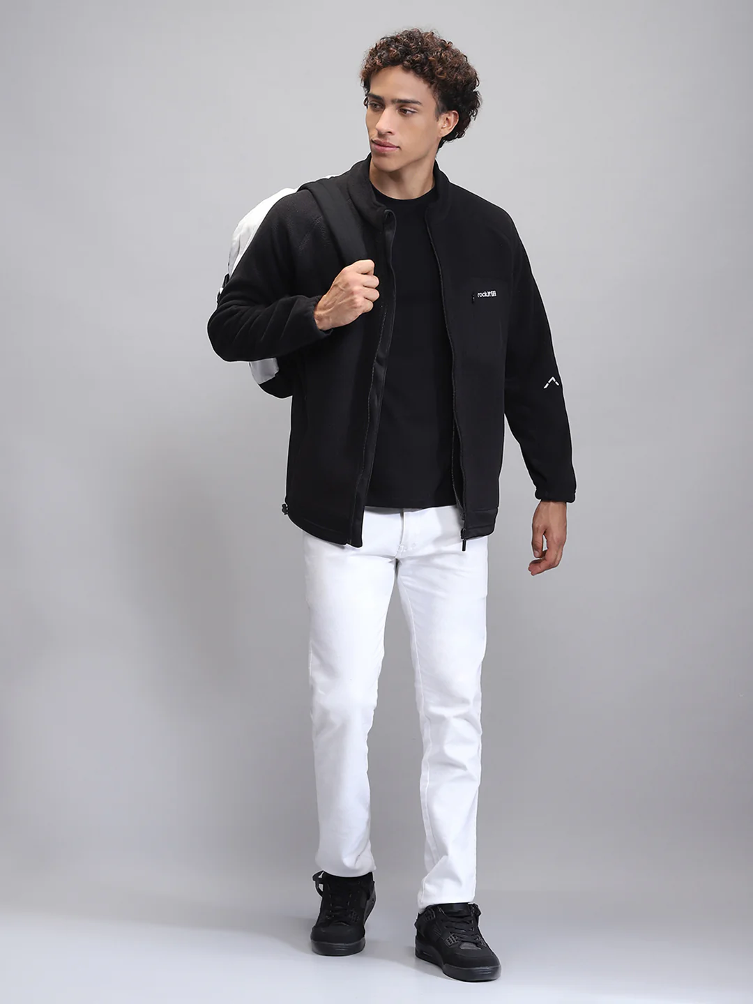 Rock.it Men Black Solid Mock Neck Full Sleeve Sweatshirt - Image 2