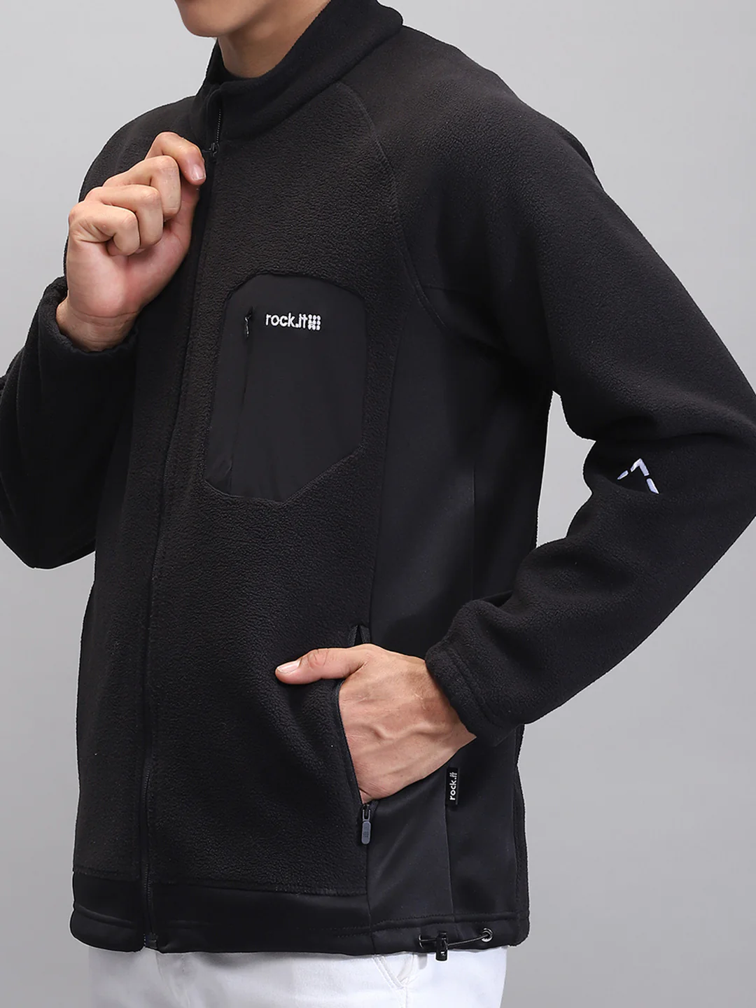 Rock.it Men Black Solid Mock Neck Full Sleeve Sweatshirt - Image 6