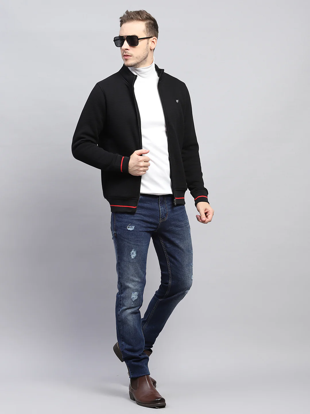 Men Black Solid Mock Neck Full Sleeve Sweatshirt - Image 2