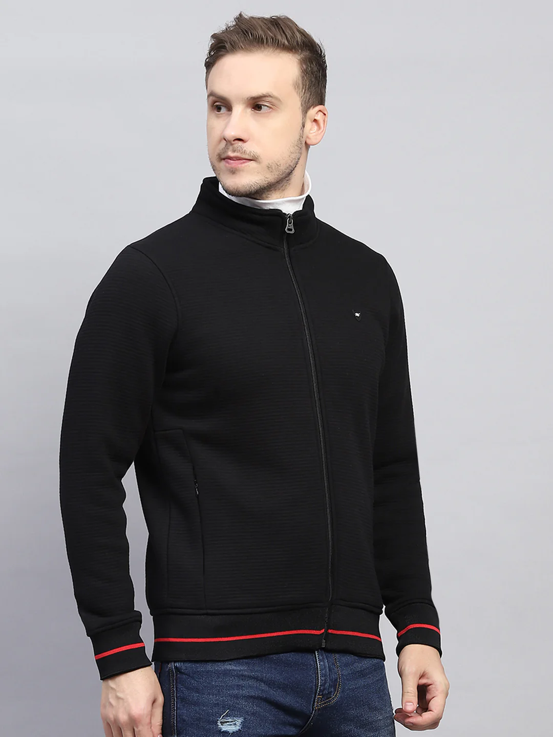 Men Black Solid Mock Neck Full Sleeve Sweatshirt - Image 4