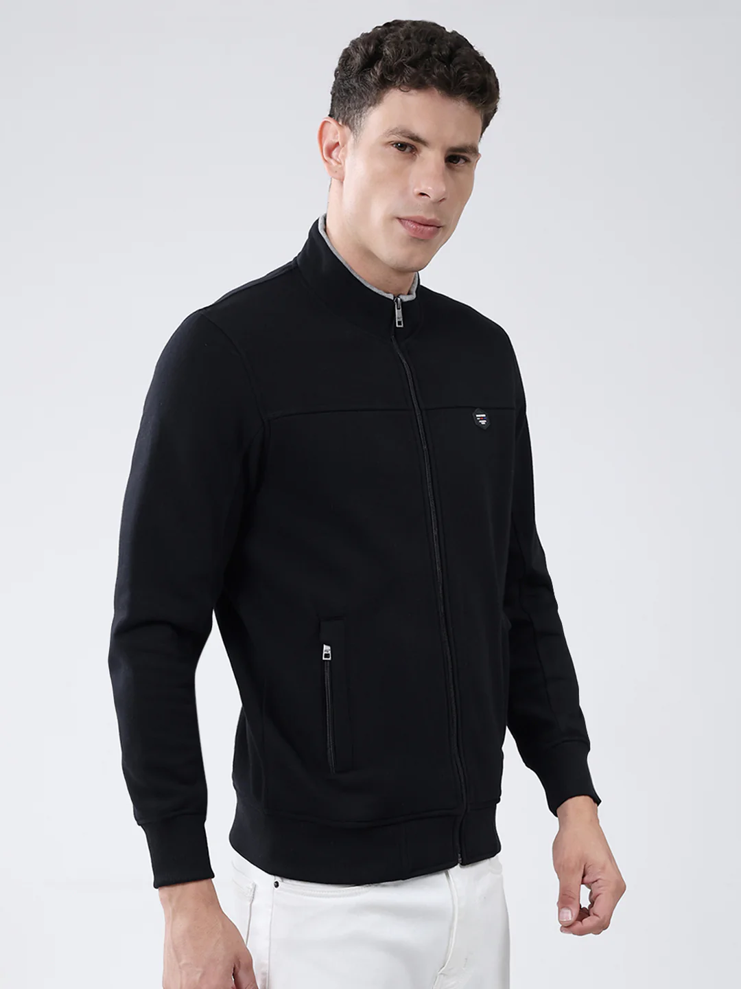 Men Black Solid Mock Neck Full Sleeve Sweatshirt - Image 4