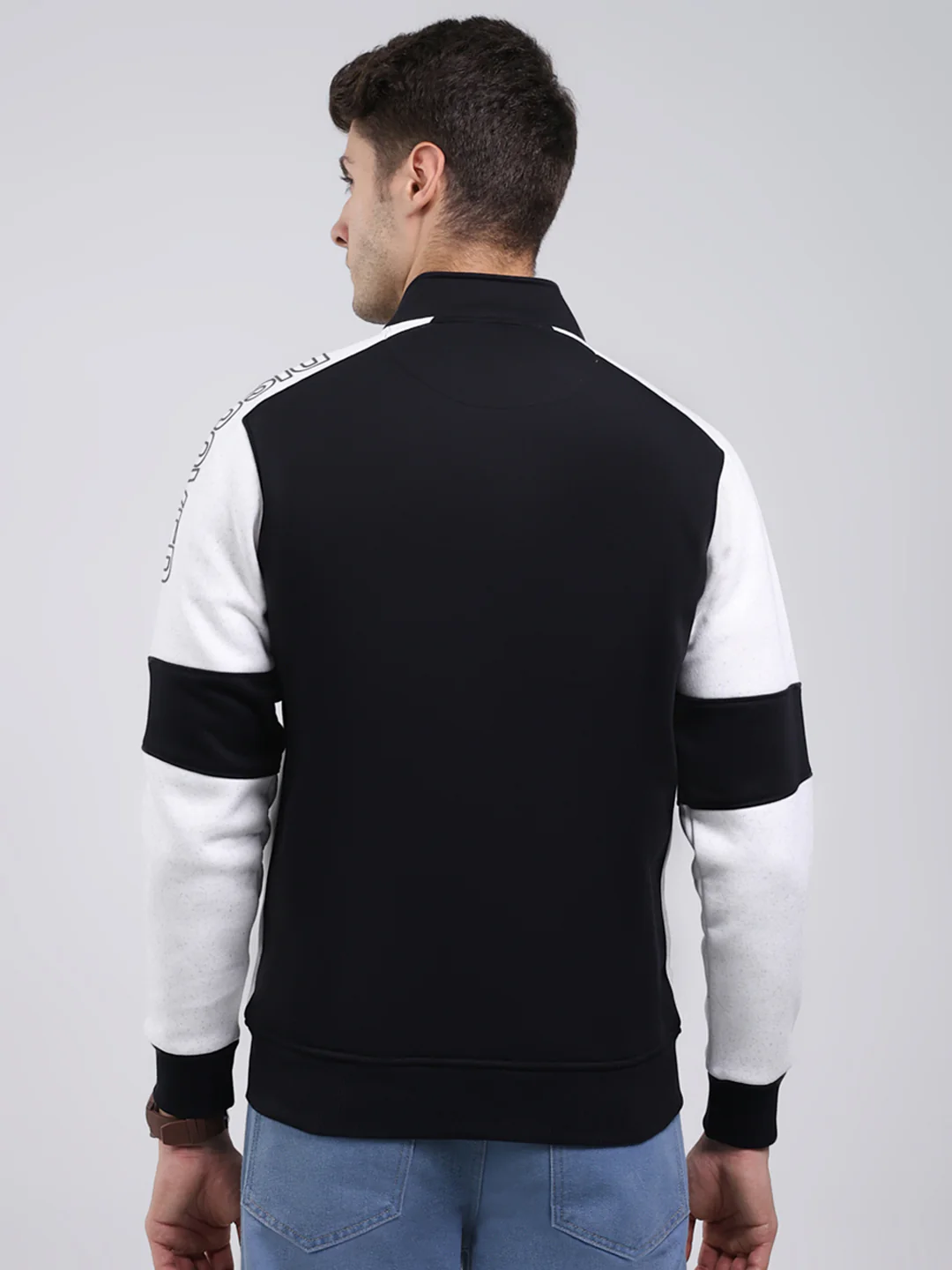 Men Black Solid Mock Neck Full Sleeve Sweatshirt - Image 5