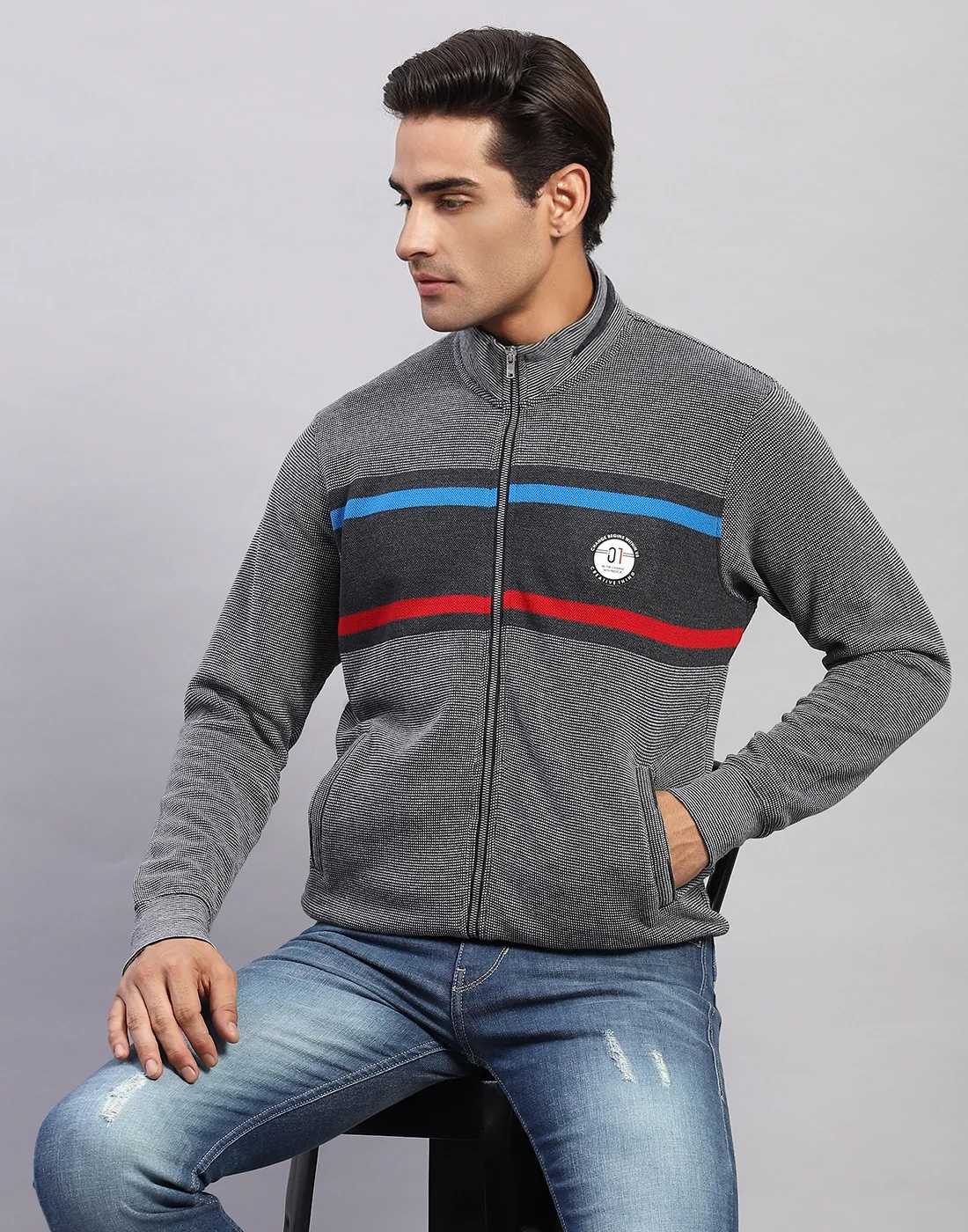 Men Black Solid Mock Neck Full Sleeve Sweatshirt - Image 6