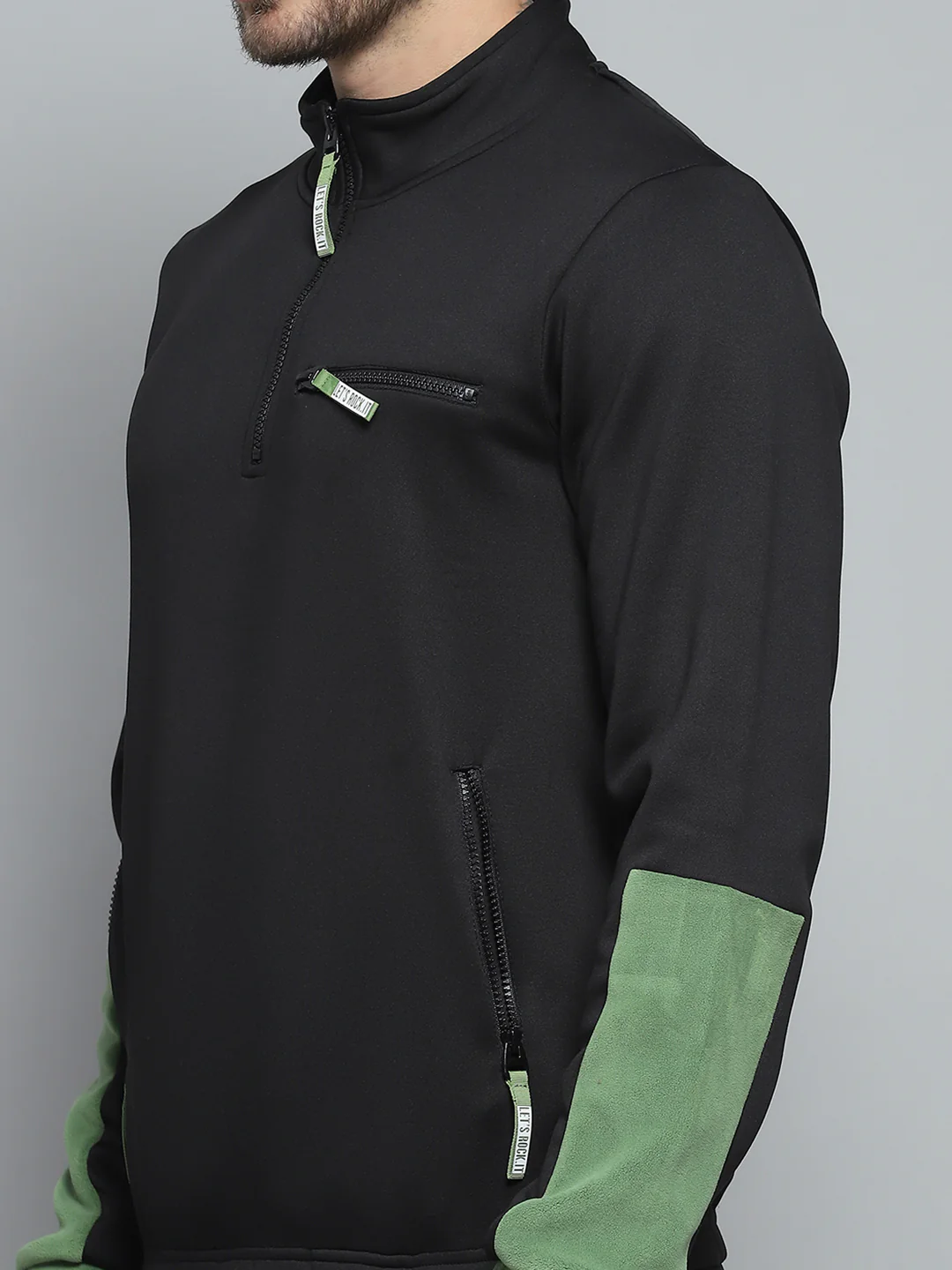 Rock.it Men Black Solid Mock Neck Full Sleeve Winter Tracksuit - Image 6