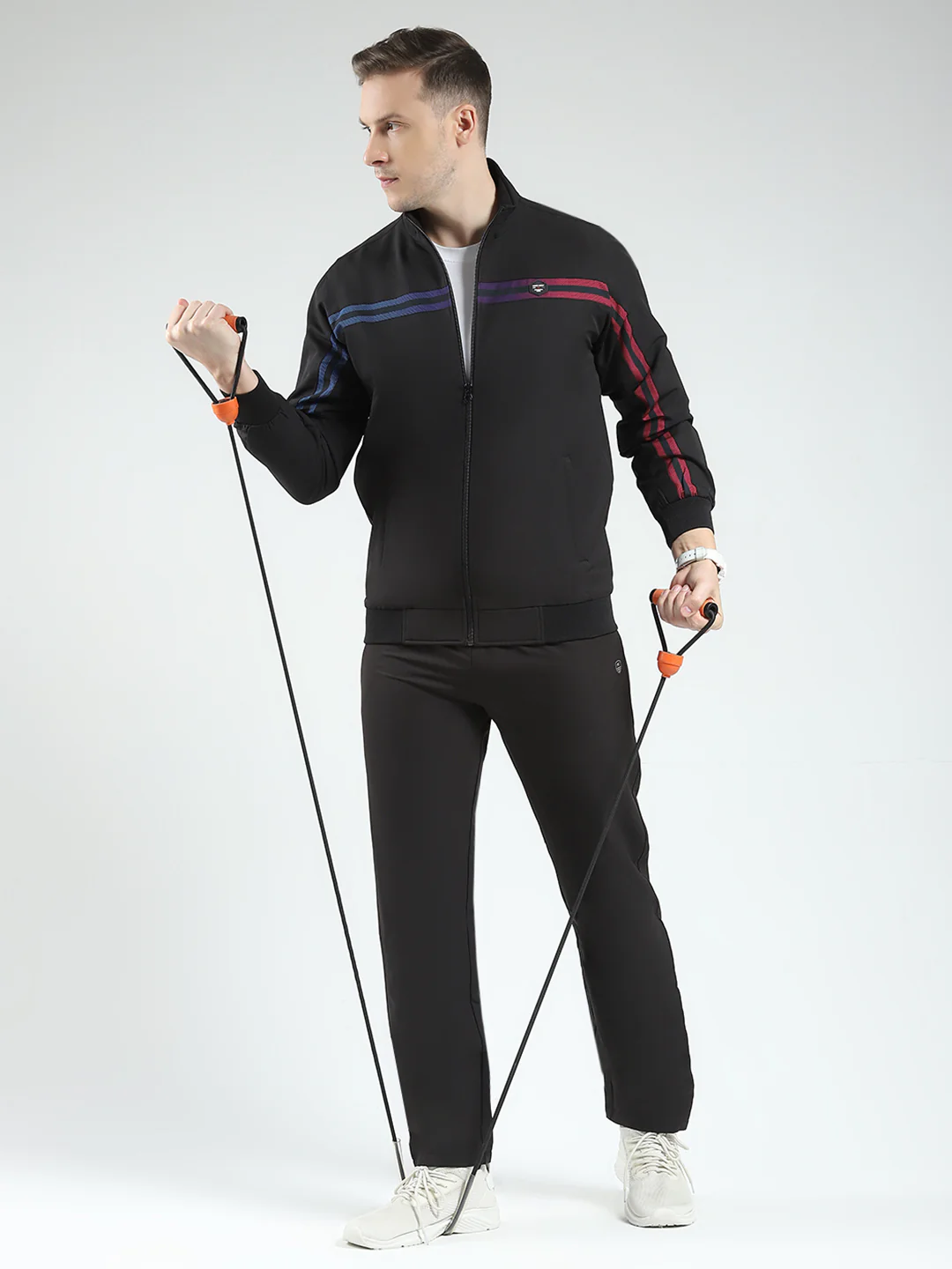 Men Black Solid Mock Neck Full Sleeve Winter Tracksuit - Image 2