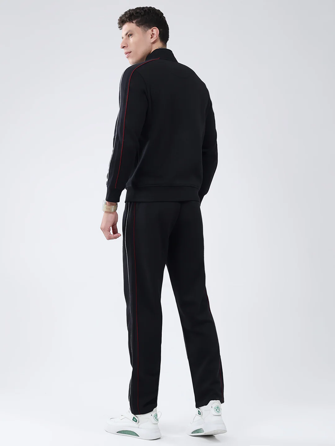 Men Black Solid Mock Neck Full Sleeve Winter Tracksuit - Image 5