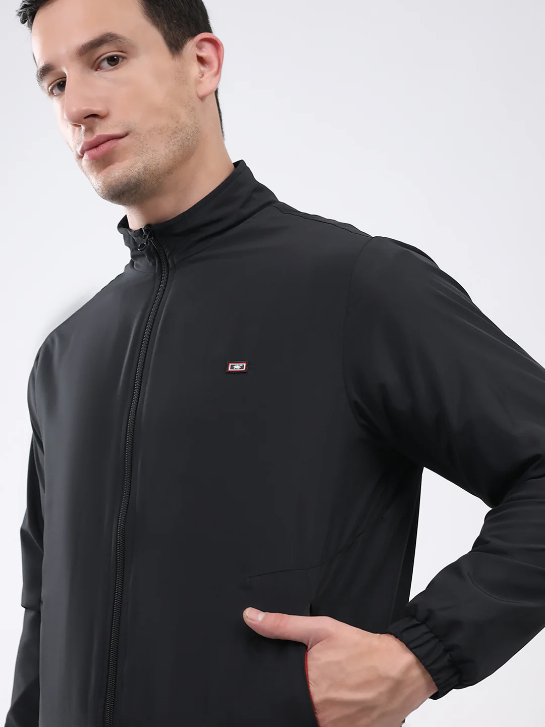 Men Black Solid Mock Neck Full Sleeve Winter Tracksuit - Image 6