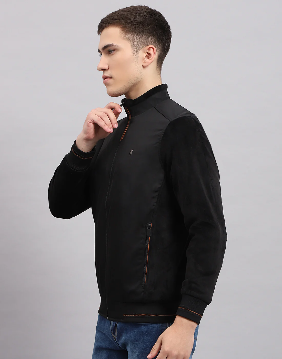 Men Black Solid Mock Neck Full Sleeve Jacket - Image 3