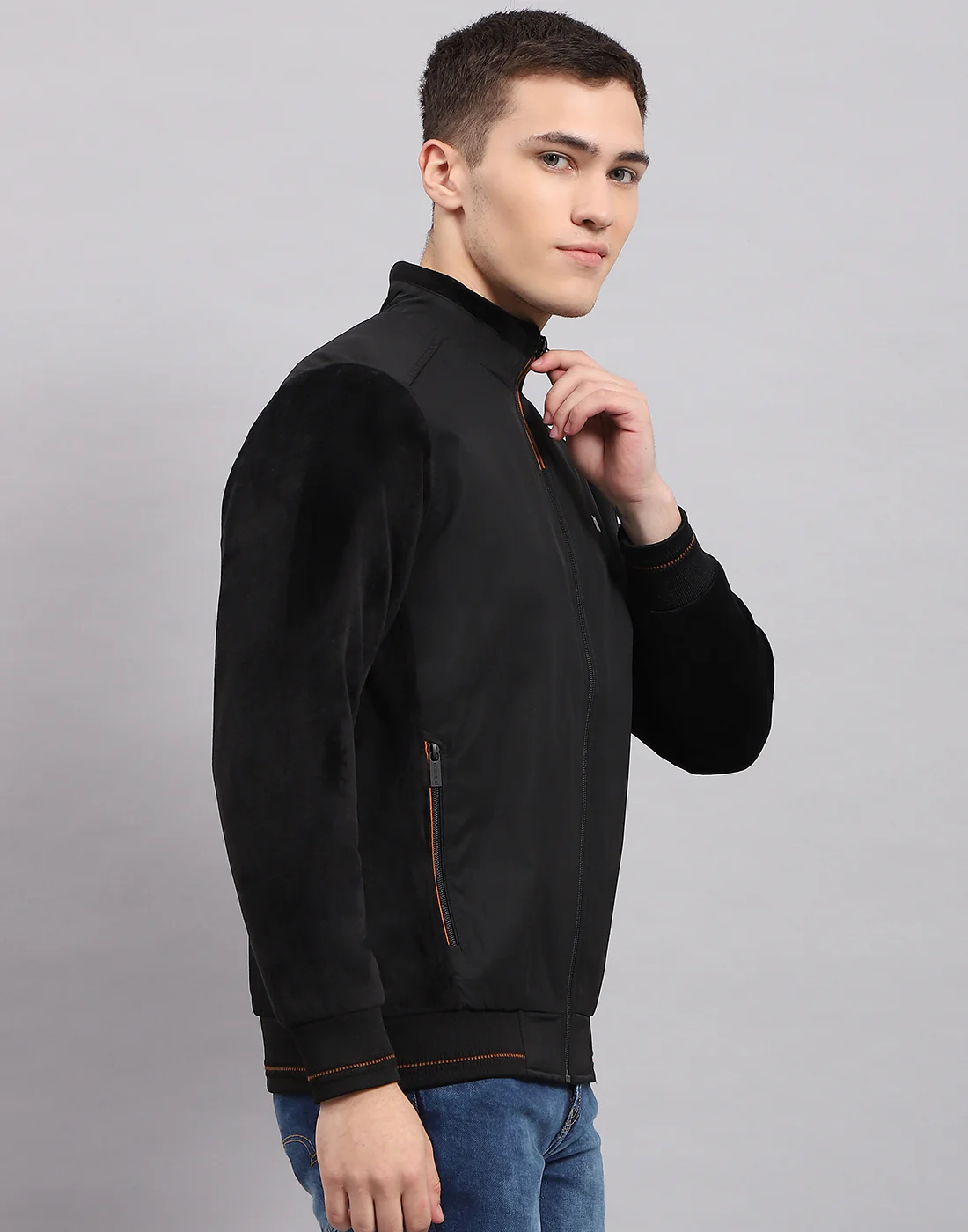 Men Black Solid Mock Neck Full Sleeve Jacket - Image 4