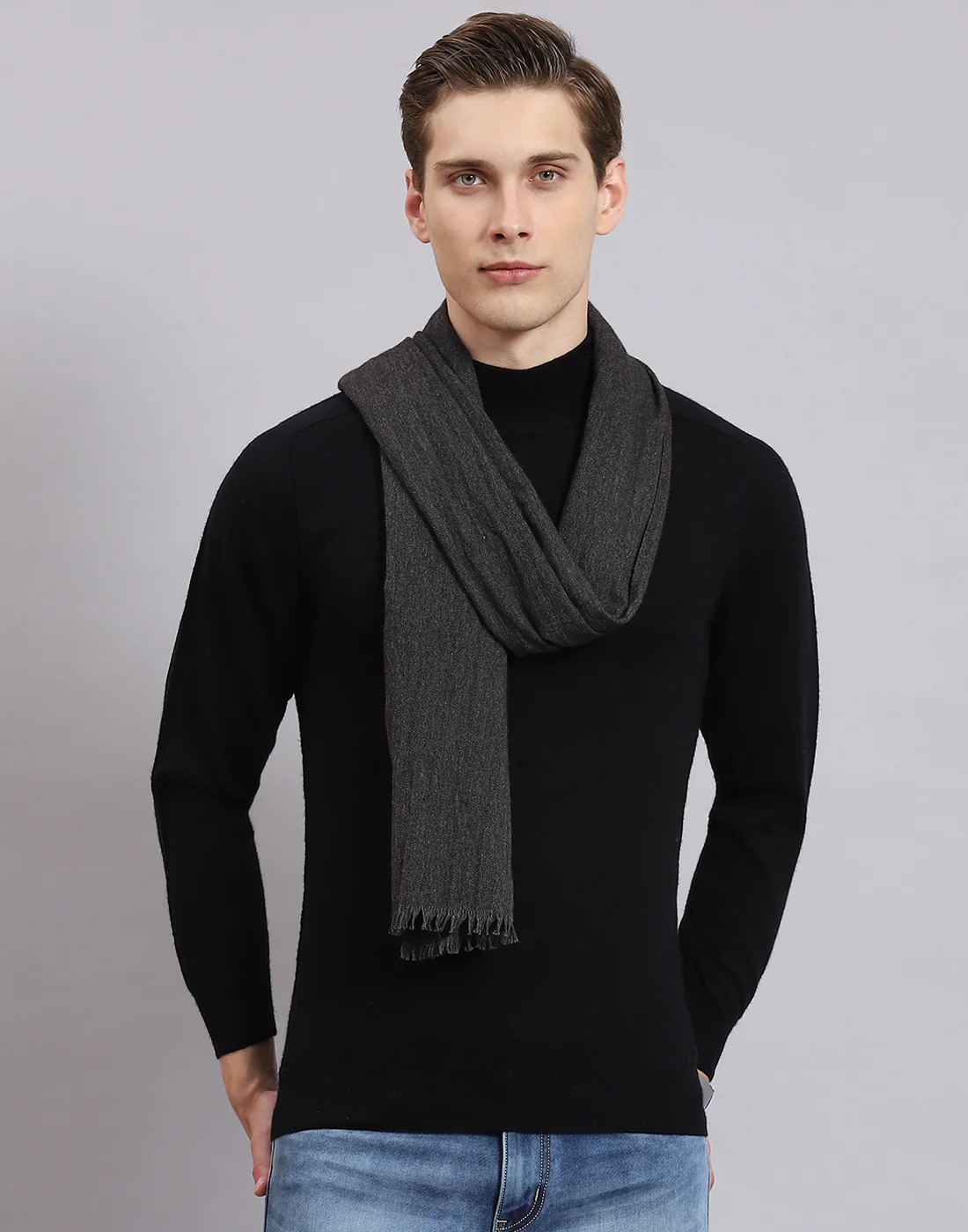 Men Black Solid Muffler - Image 2