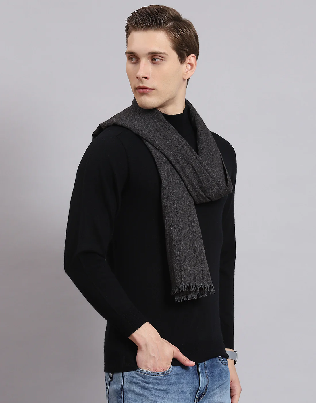 Men Black Solid Muffler - Image 5