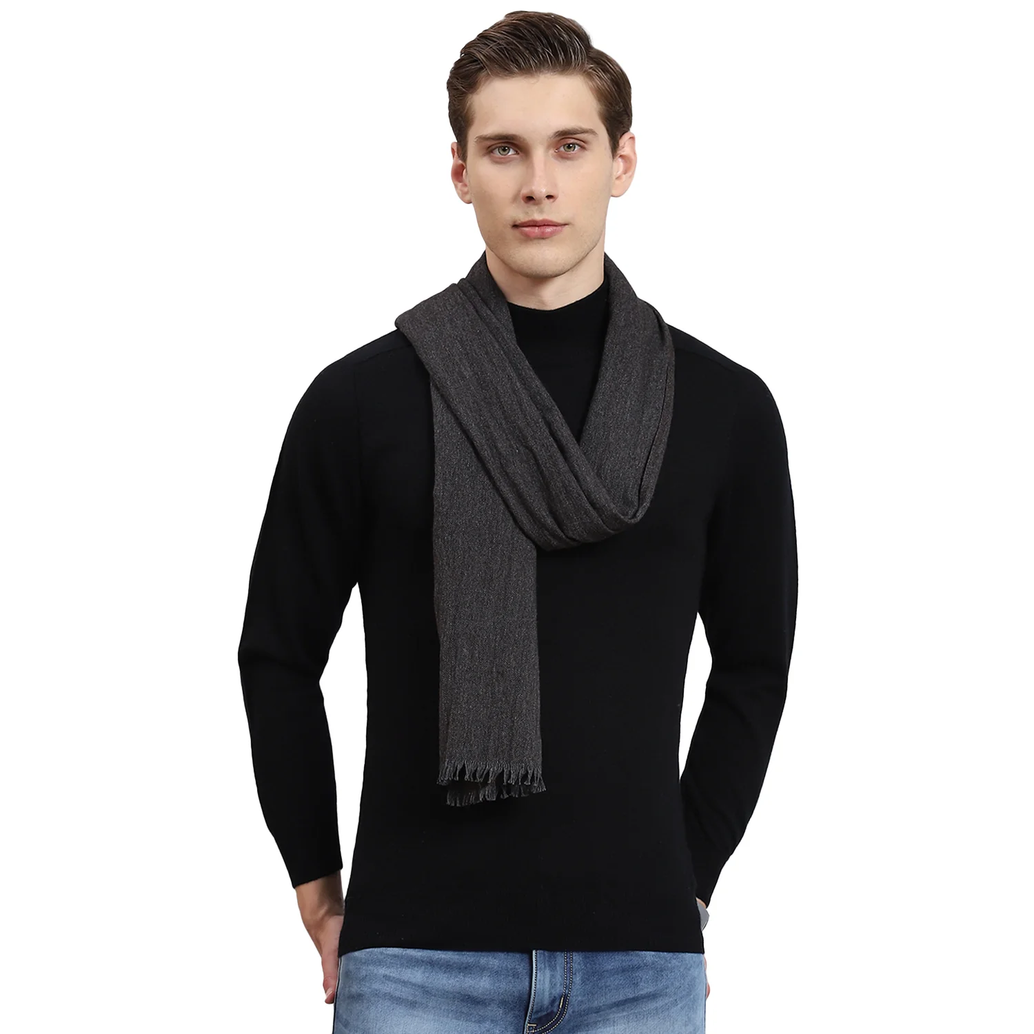 Men Black Solid Muffler - Image 6