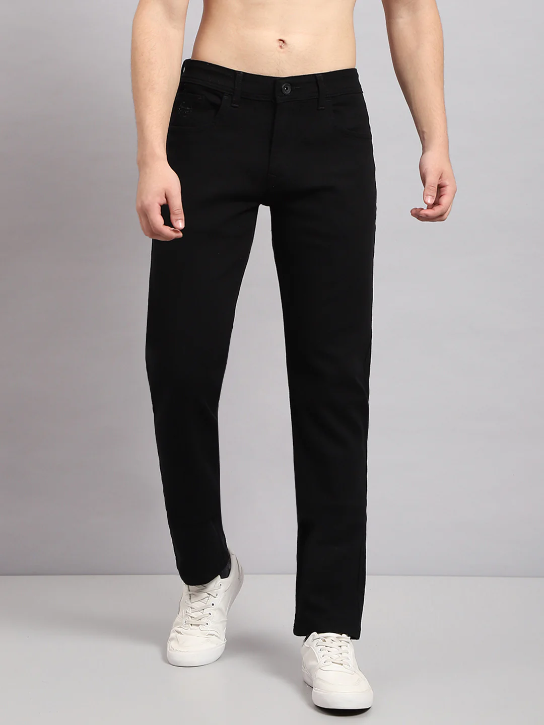 Men Black Solid Narrow Fit Denim - Image 2