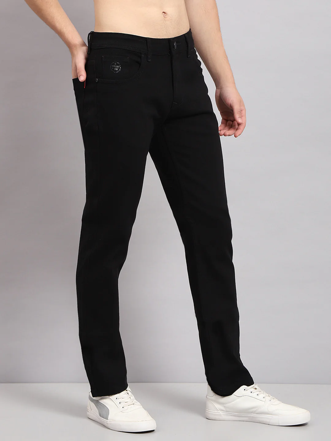 Men Black Solid Narrow Fit Denim - Image 4