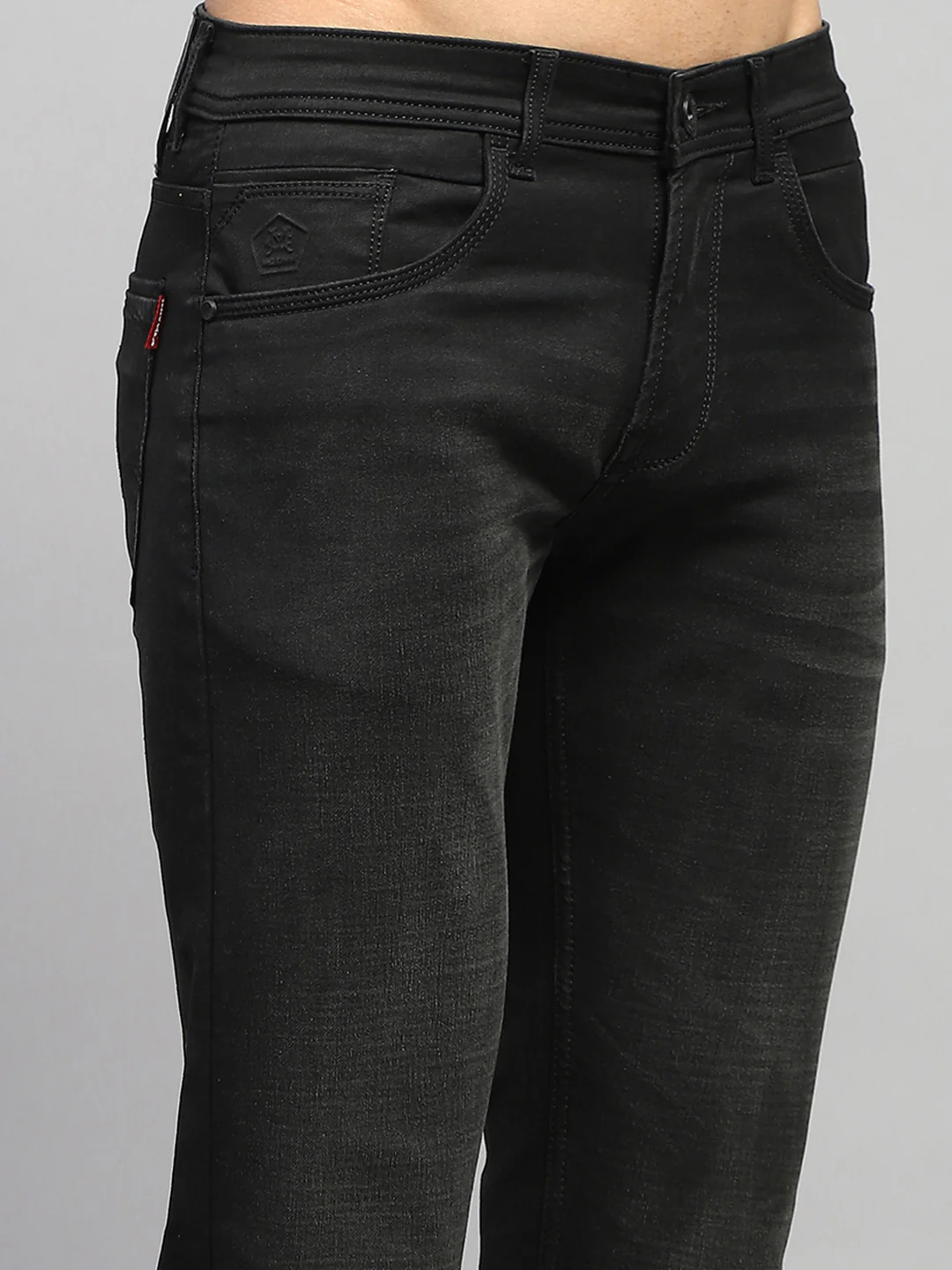 Men Black Solid Narrow Fit Denim - Image 6