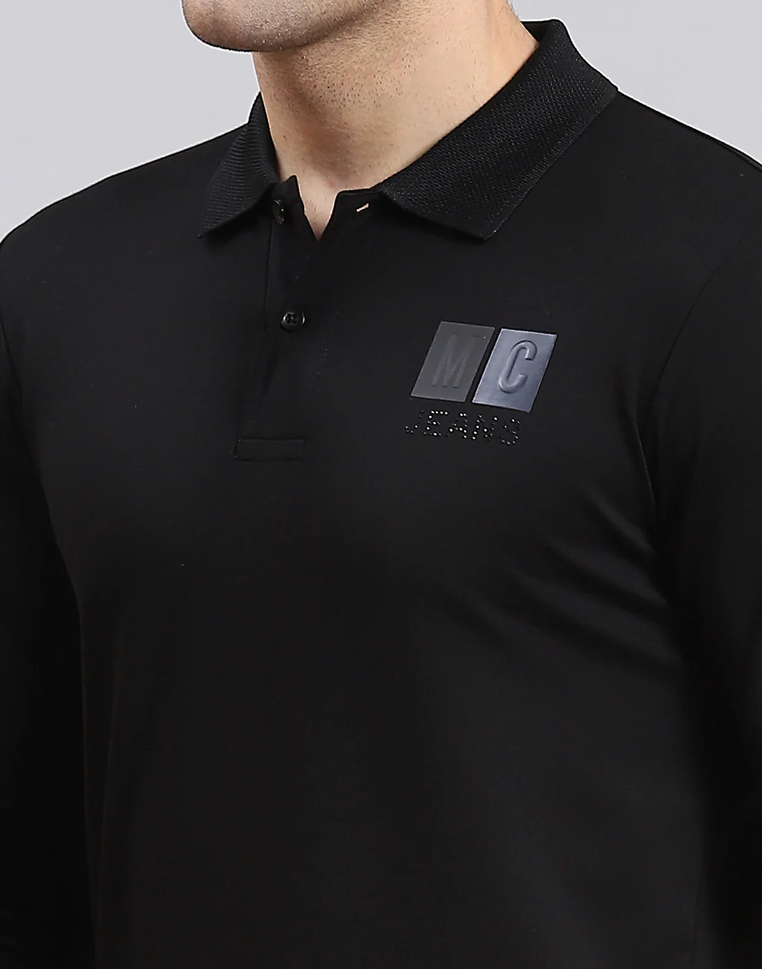 Men Black Solid Polo Collar Full Sleeve T-Shirt - Image 8
