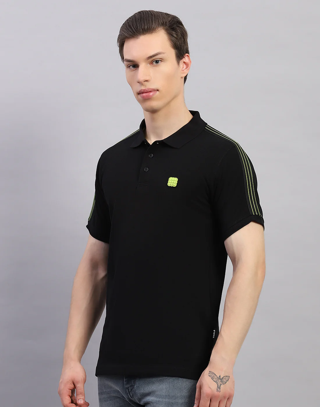 Rock.it Men Black Solid Polo Collar Half Sleeve T-Shirt - Image 3