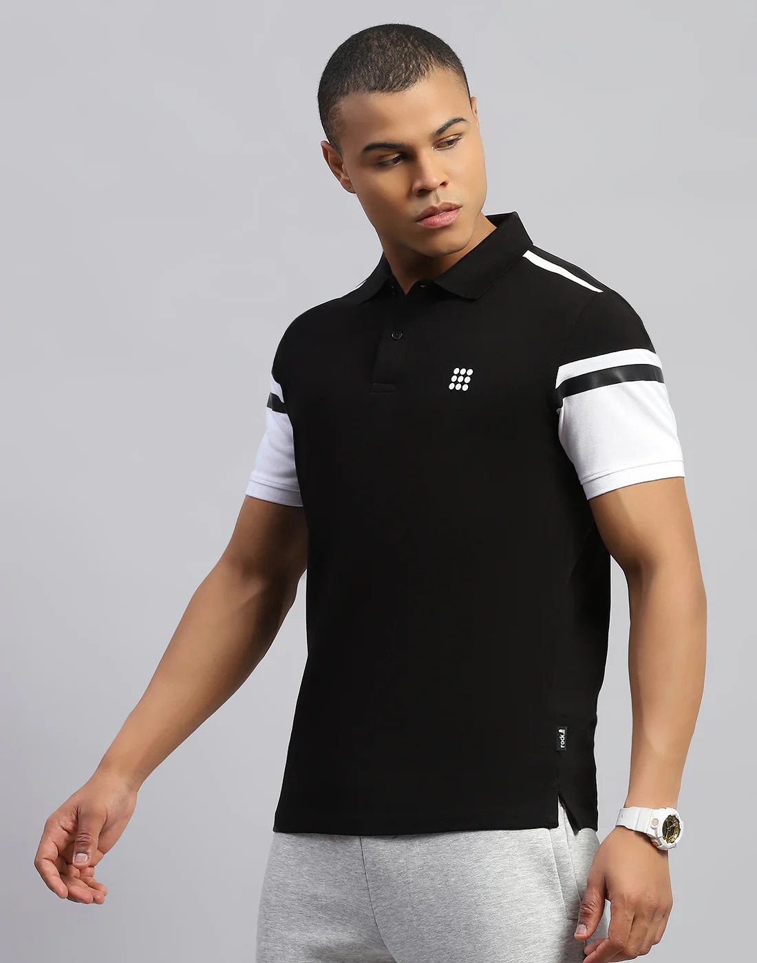 Rock.it Men Black Solid Polo Collar Half Sleeve T-Shirt - Image 3