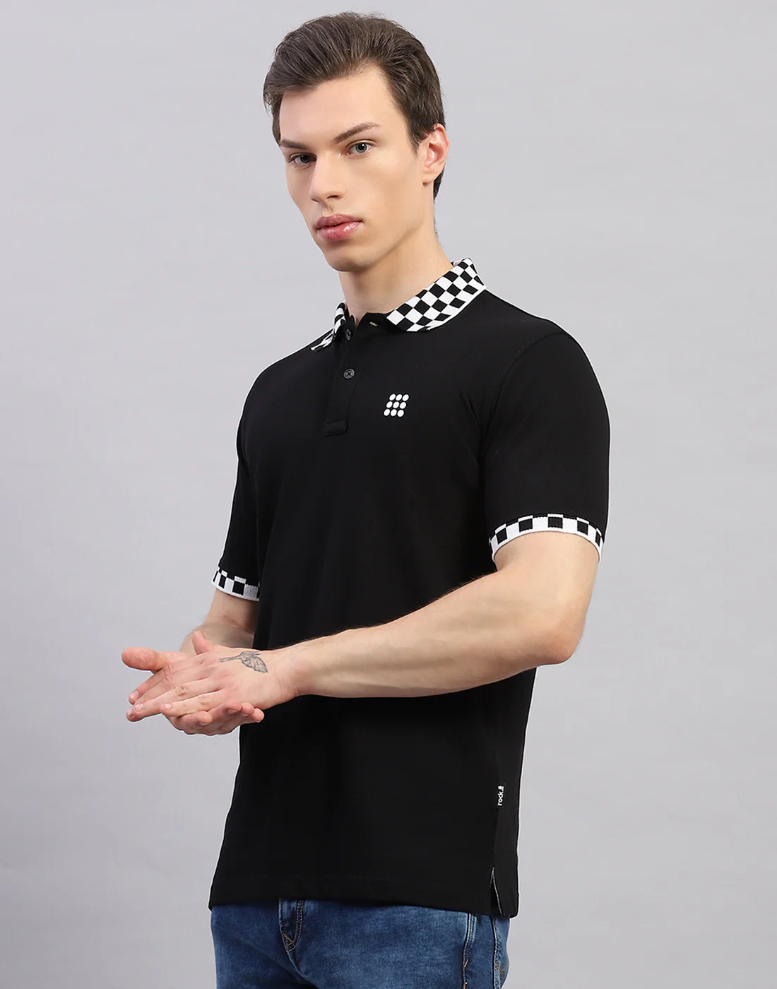 Rock.it Men Black Solid Polo Collar Half Sleeve T-Shirt - Image 3