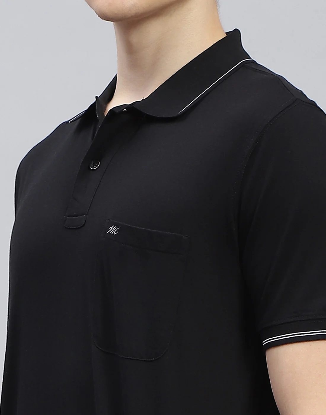 Men Black Solid Polo Collar Half Sleeve T-Shirt - Image 6