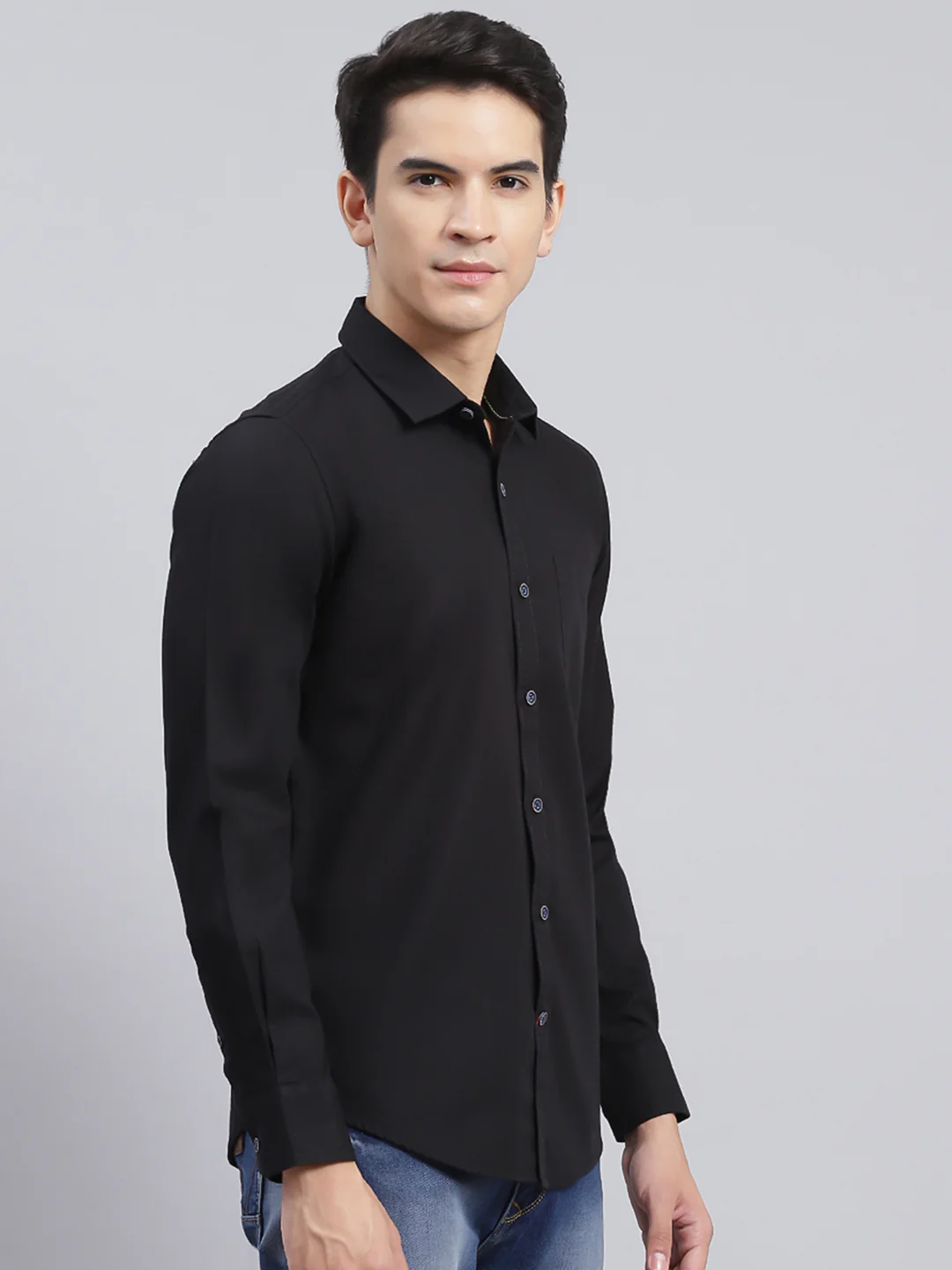 Men Black Solid Pure Cotton Shirt - Image 3