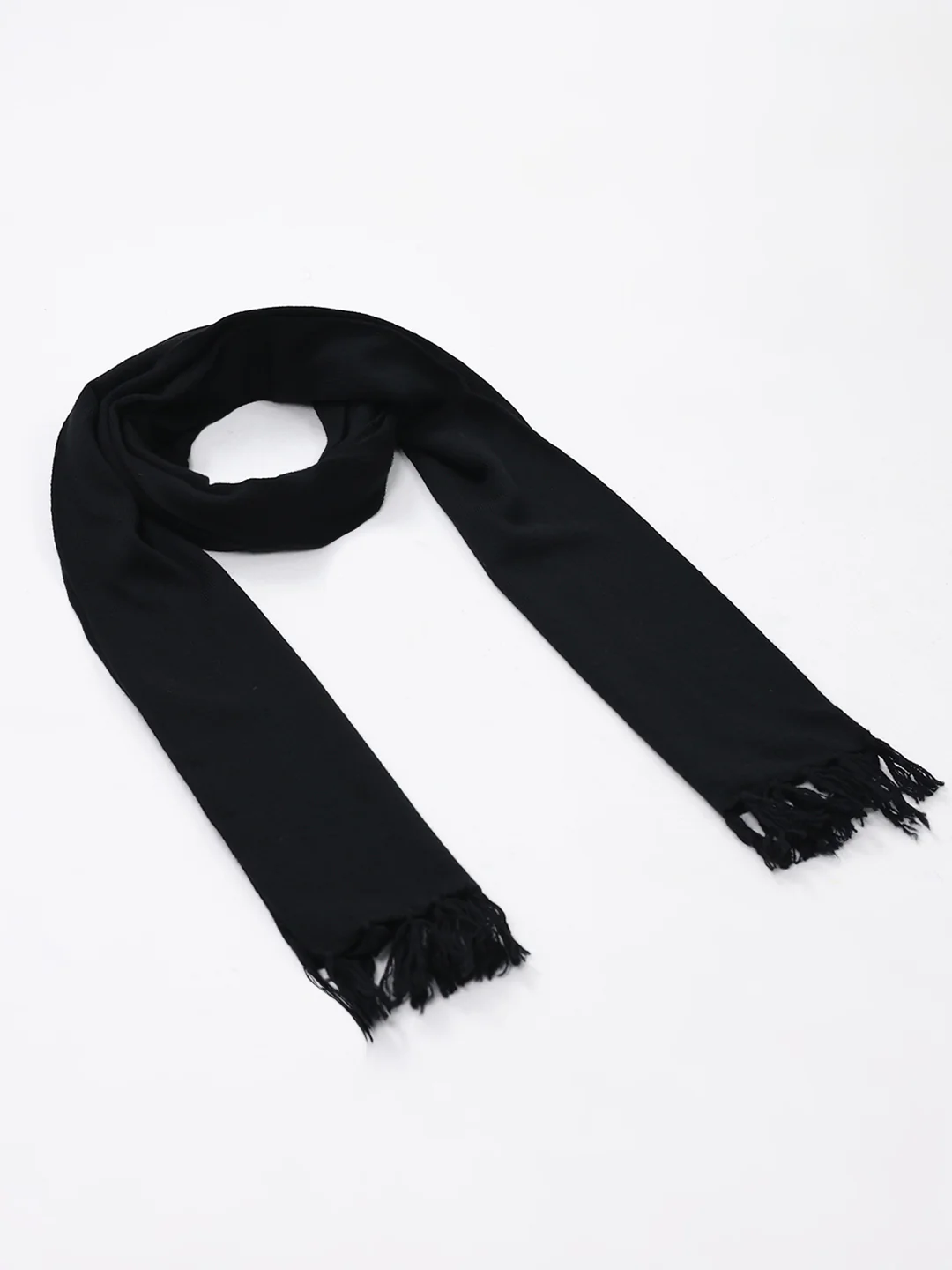 Men Black Solid Pure Wool Muffler - Image 2