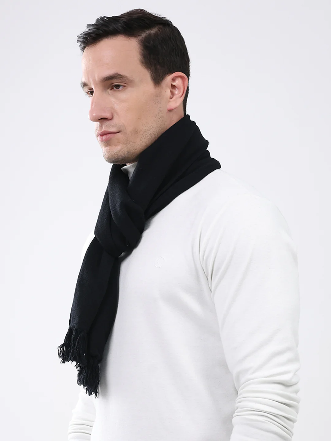Men Black Solid Pure Wool Muffler - Image 3